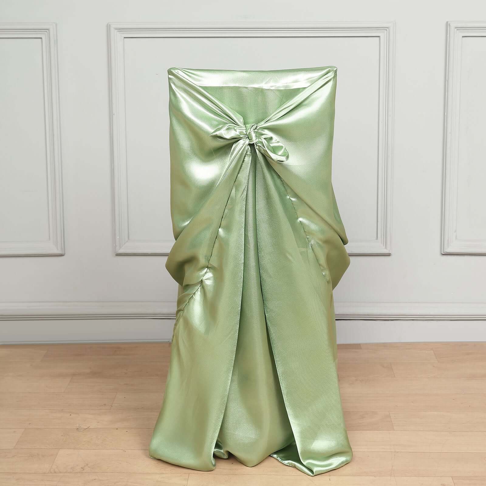 Sage Green Satin Self - Tie Chair Cover: Universal for Folding, Dining & Banquet Chairs