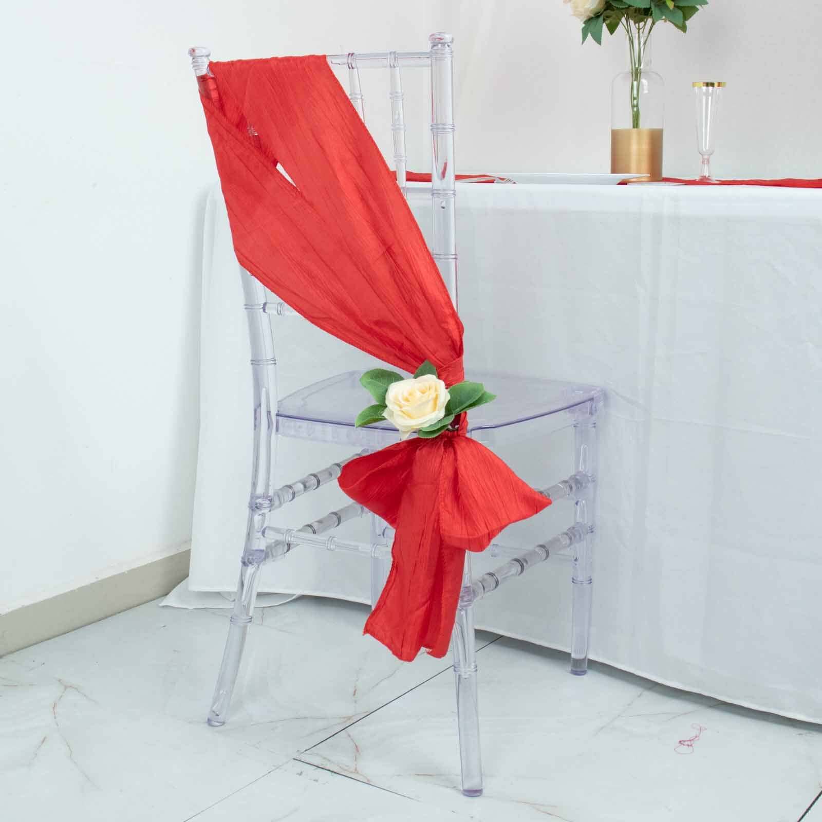 5-Pack Red Crinkle Taffeta Chair Sashes (6x106) - Ideal Decor for Weddings and Gatherings