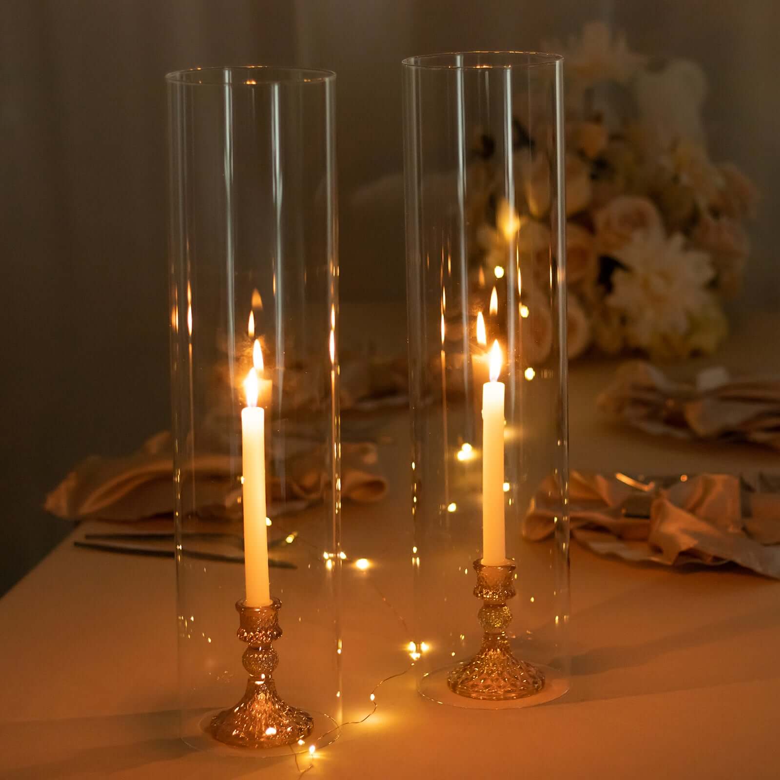 2-Piece Clear Glass Open-End Hurricane Candelabra Shades - 20-Inch Stylish Table Centerpieces