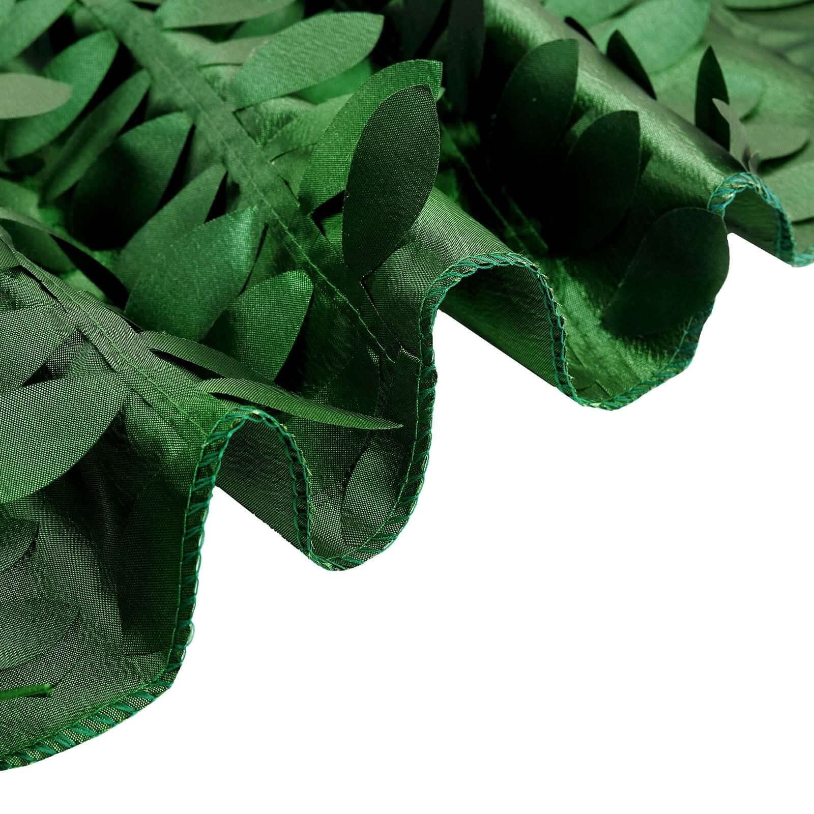 Green 132' Taffeta Round Tablecloth with 3D Leaf Petal Design - Perfect for Events!