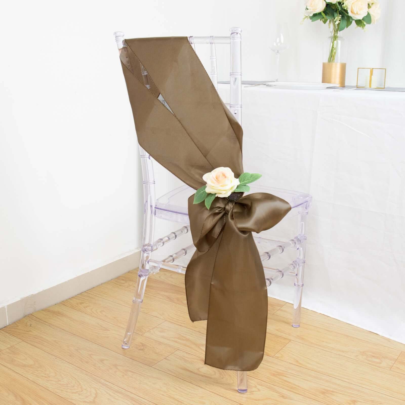 5-Piece Set of Taupe Satin Chair Sashes - Durable and Shiny 6x106 Bows
