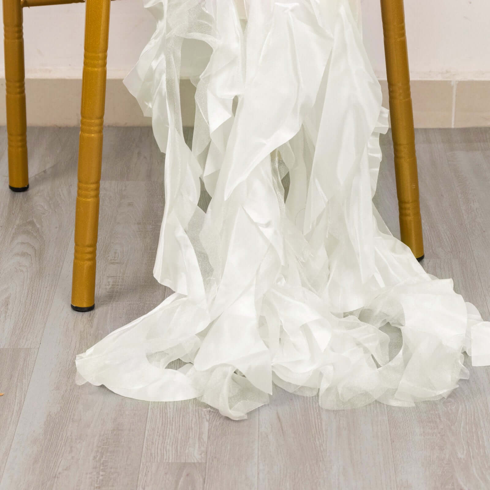 5-Pack Ivory Chiffon Satin Chair Sashes with Curly Willow Style - Easy Installation