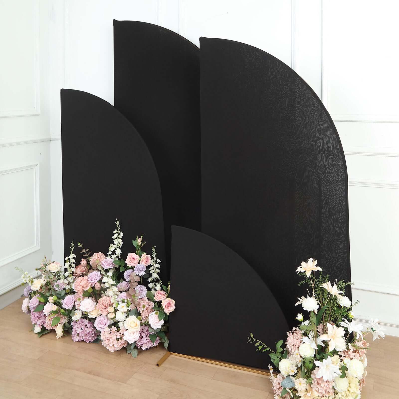 Hot Deal! Set of 4 Custom-Fitted Matte Black Spandex Half Moon Wedding Arch Backdrop Covers in 4 Sizes