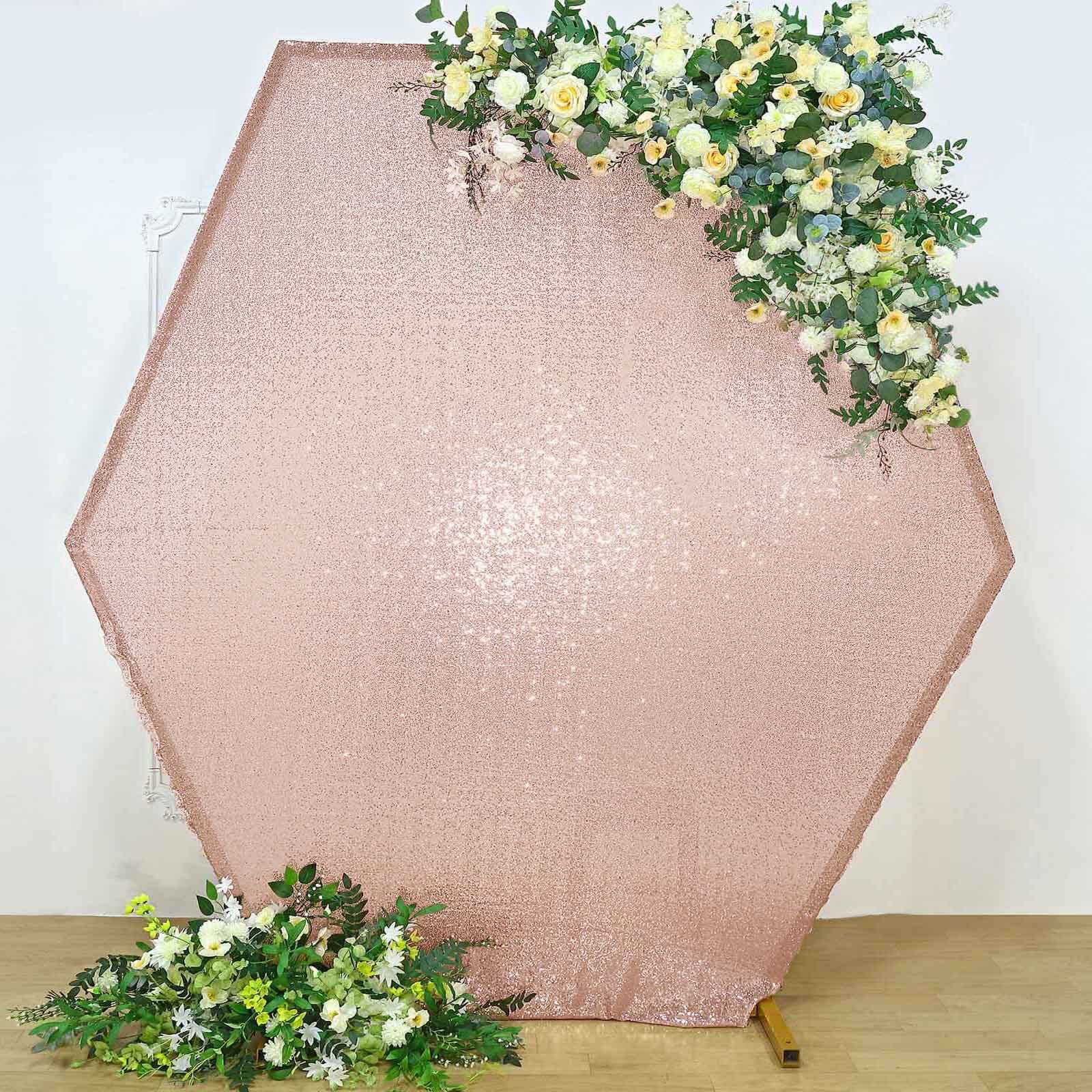 8ft x 7ft Rose Gold Shiny Double-Sided Sequin Cover for Hexagon Wedding Arch Stand