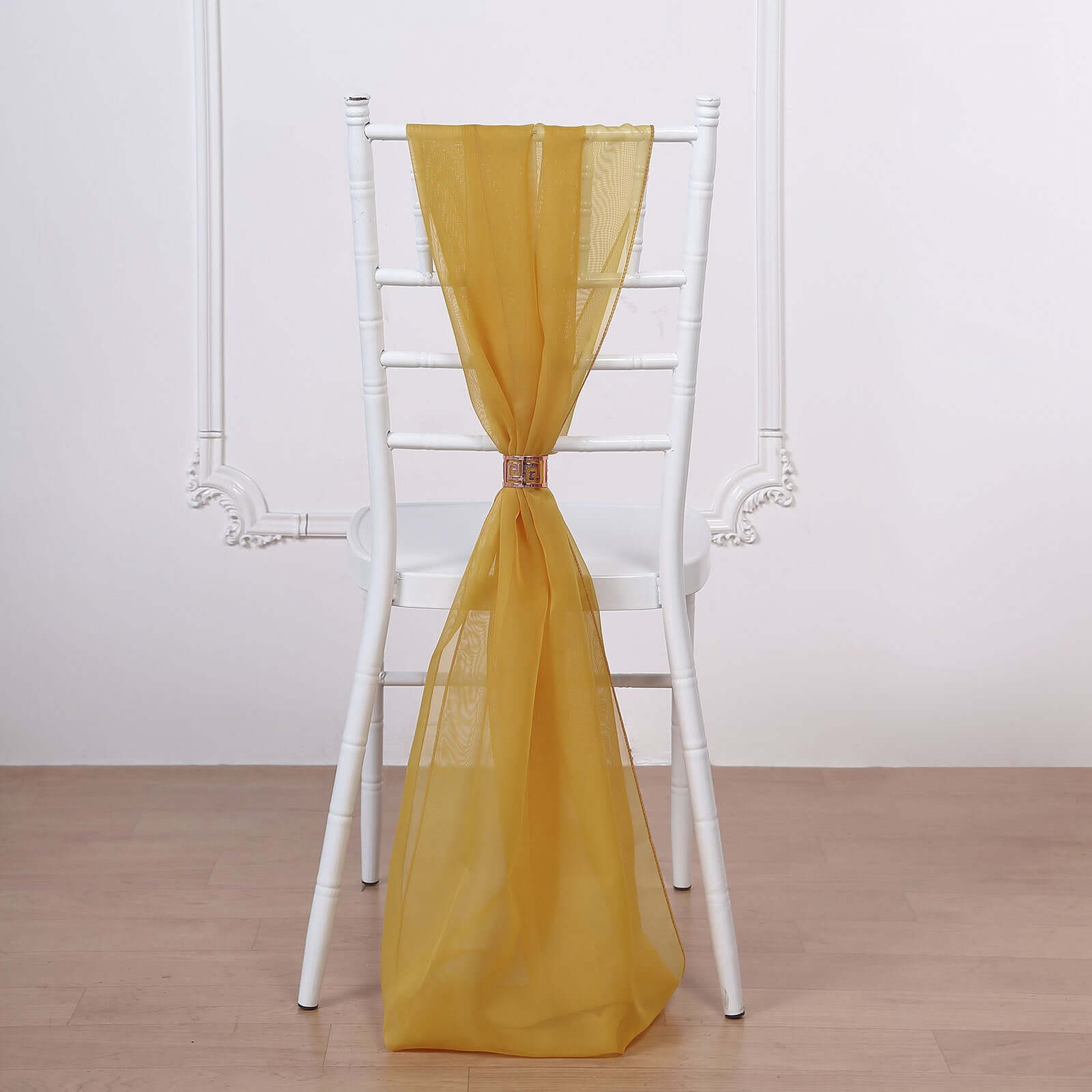 5-Pack Mustard Yellow Premium Chiffon Chair Sashes - Soft, Lightweight Designer Bows (22x78)