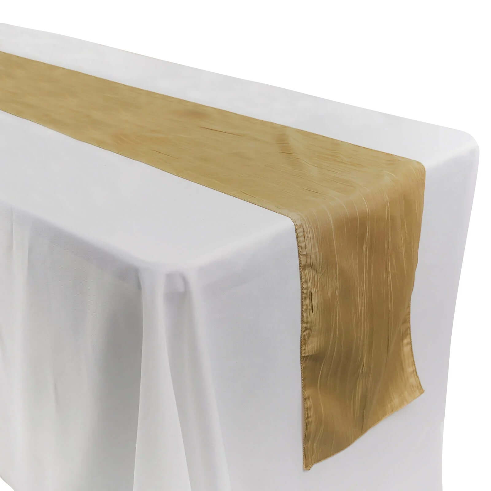 Exclusive Gold Taffeta 12x108 Table Runner with Accordion Crinkle for Modern Gatherings