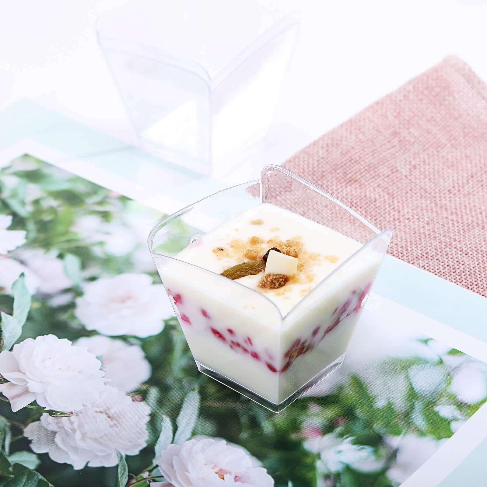 12-Piece Set of 3oz Clear Disposable Plastic Square Dessert Snack Cups