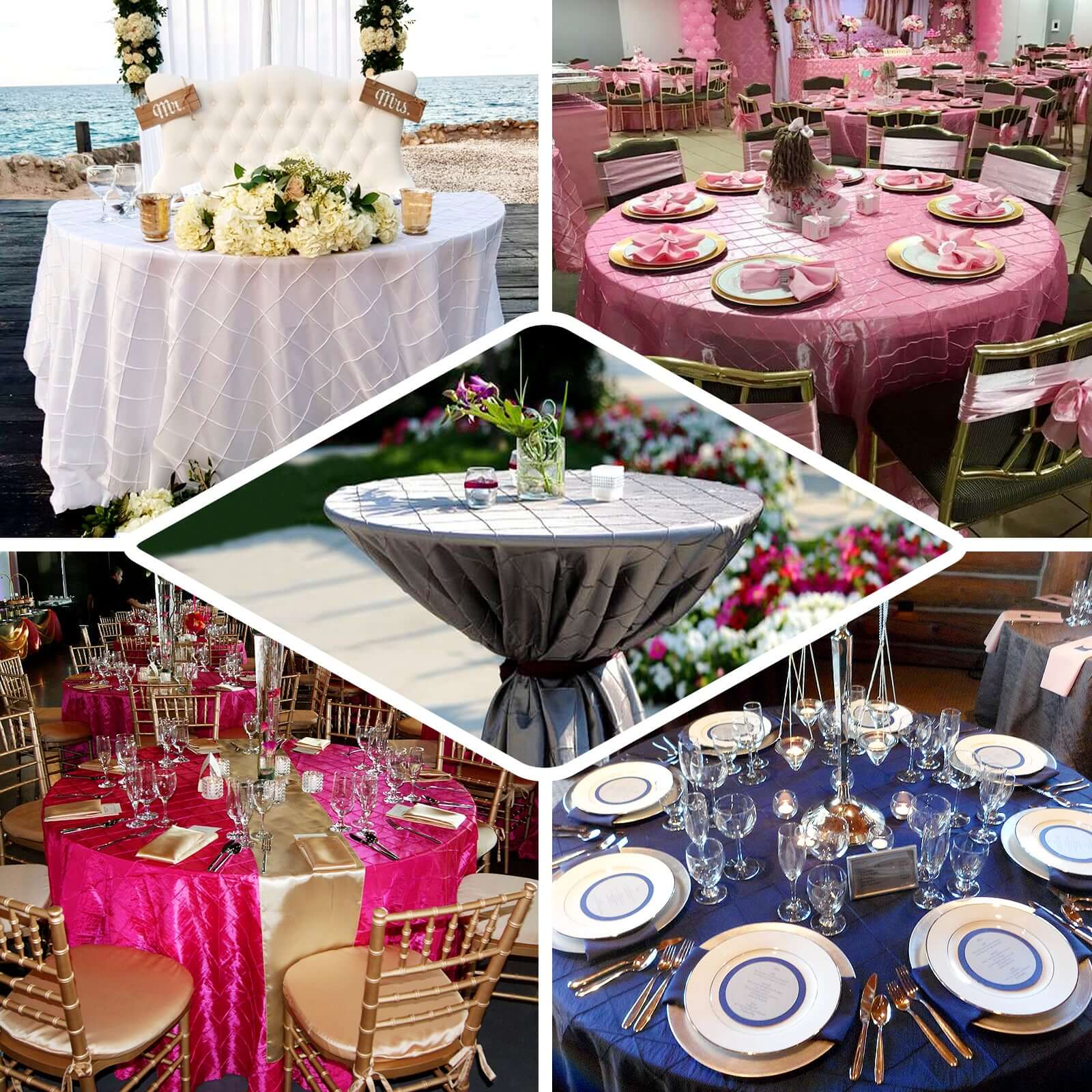 Gold Taffeta Pintuck 120-Inch Round Tablecloth for Elegant Upscale Events