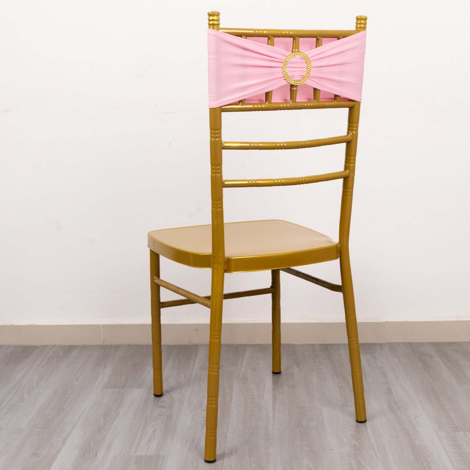 Hot Deal! 5-Pack Pink Spandex Chair Sashes with Gold Rhinestone Buckles, Reusable 4-Way Stretch