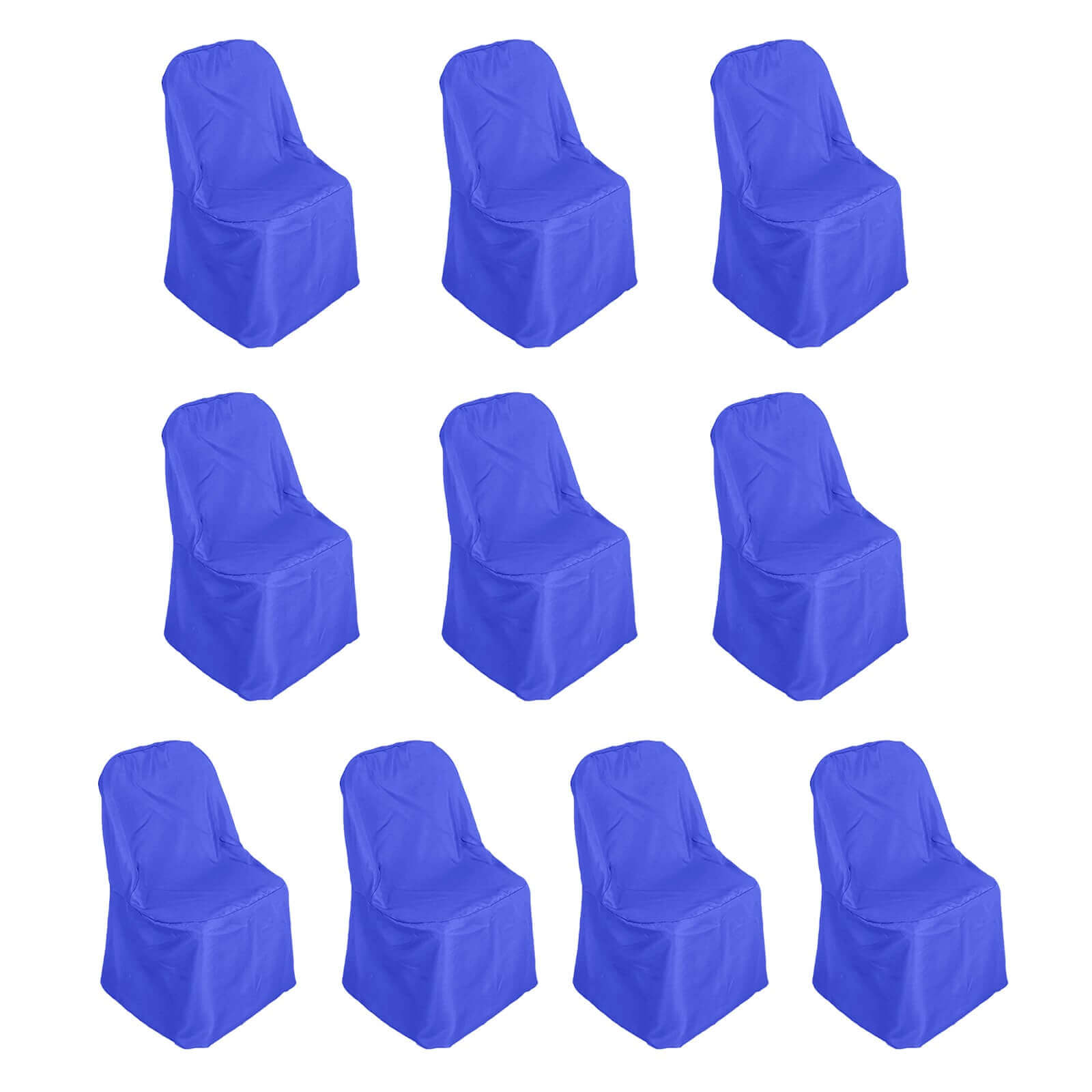 10-Piece Royal Blue Polyester Wrinkle-Free Slip-On Chair Covers for Folding Chairs