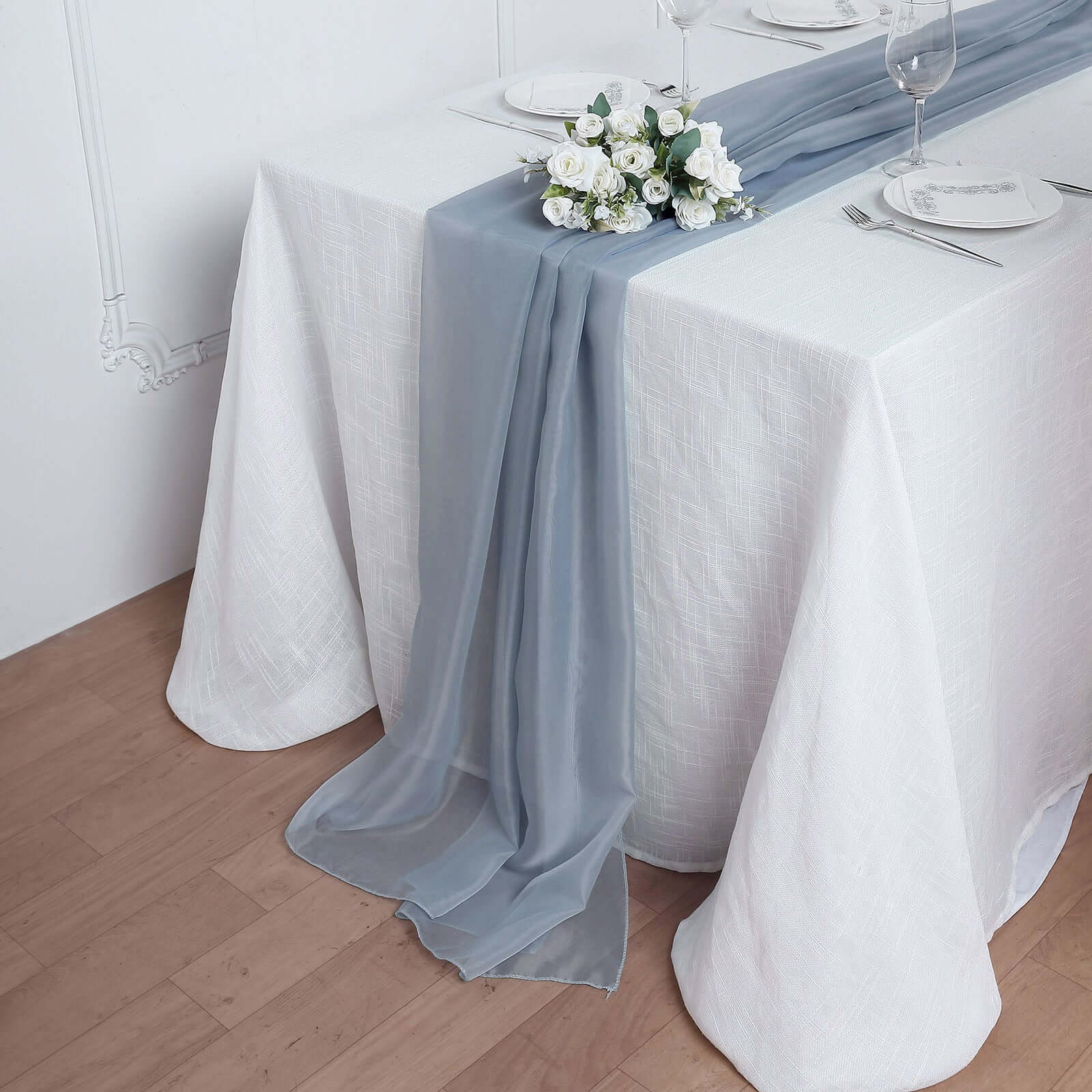 Dusty Blue Premium Chiffon 6ft Flowy & Light Table Runner for Decor