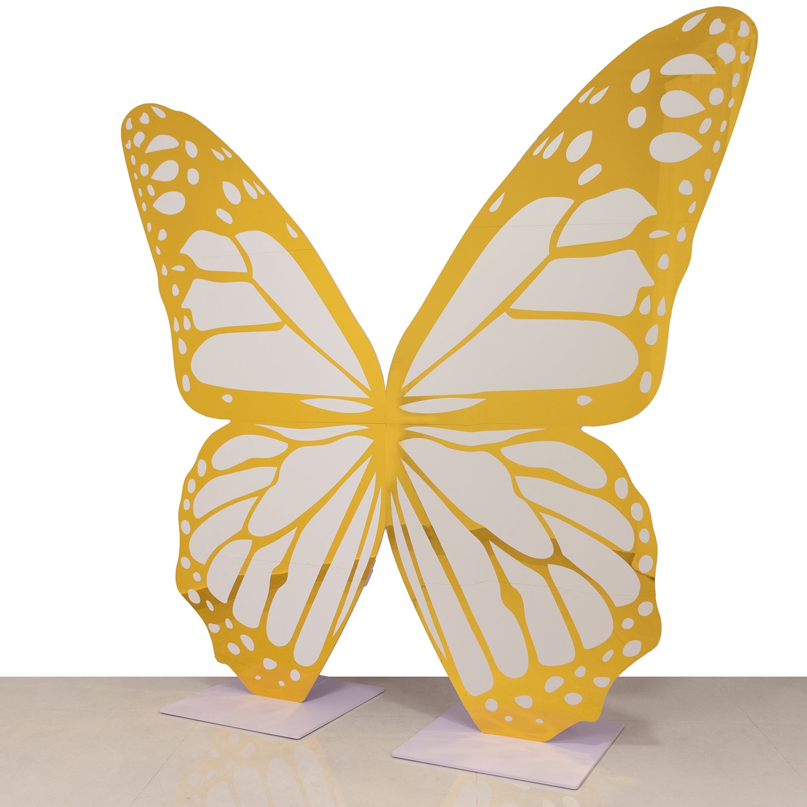6.5ft Free-Standing Glossy White Gold Monarch Butterfly Wings Backdrop for Party