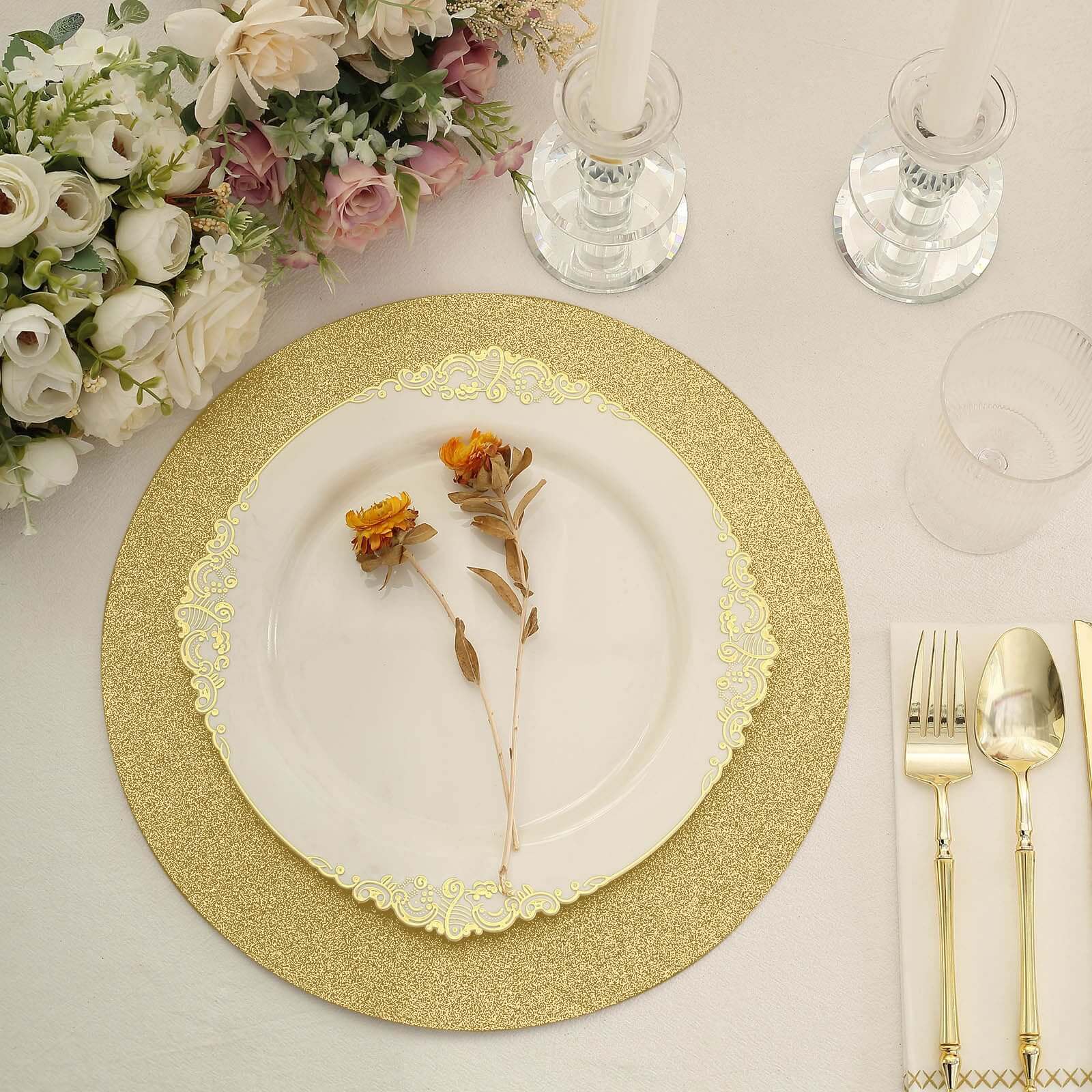 20-Piece Set of Disposable Gold Glitter Paper Placemats - 210GSM, 13" for Elegant Events