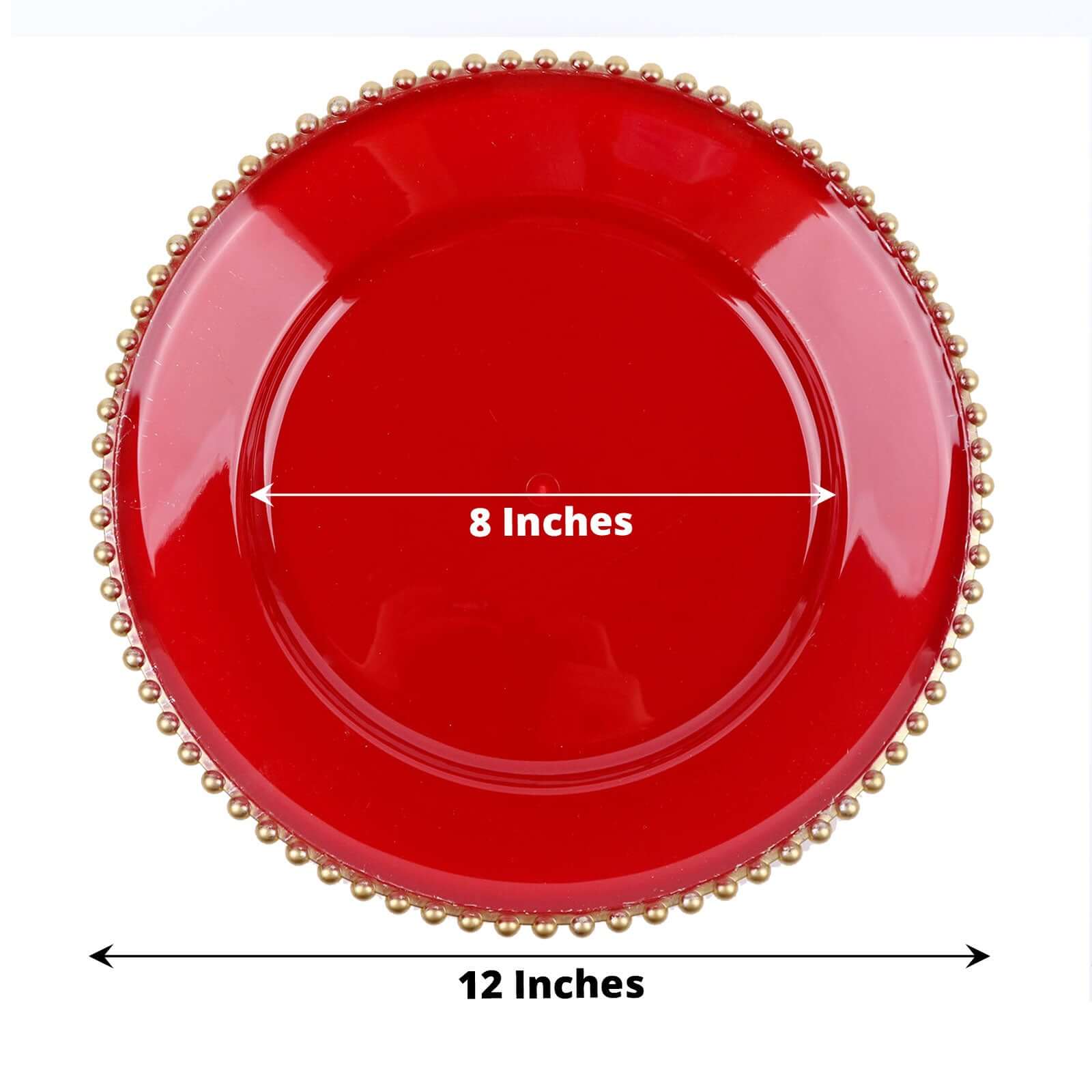 Hot Sale! 6-Piece Set of 13-Inch Red Acrylic Round Charger Plates with Gold Beaded Rims for Dinner Parties