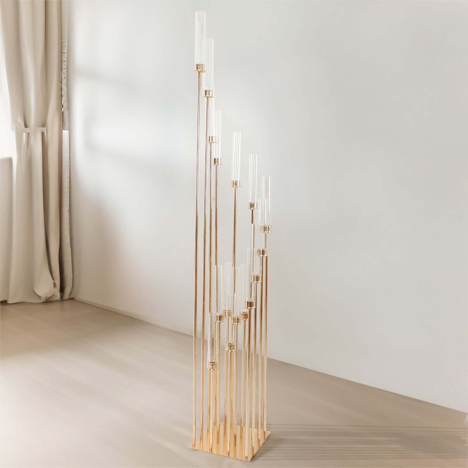 Gold 16-Arm Cluster Taper Candle Holder with Clear Glass Shades - Ideal Large Candle Display for Venues
