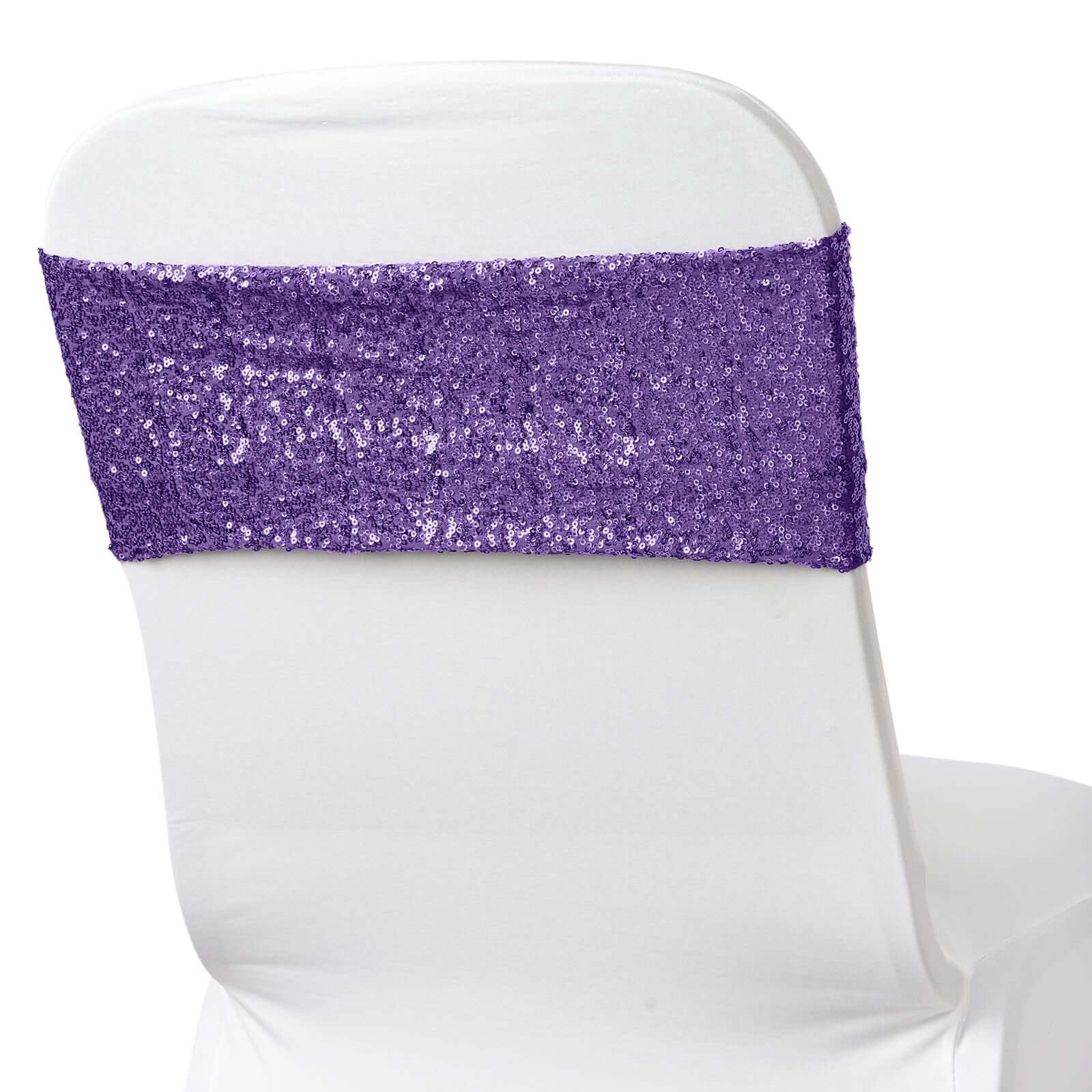 5-Piece Purple Sequin Spandex Stretch Chair Bands, 6x15 Inches