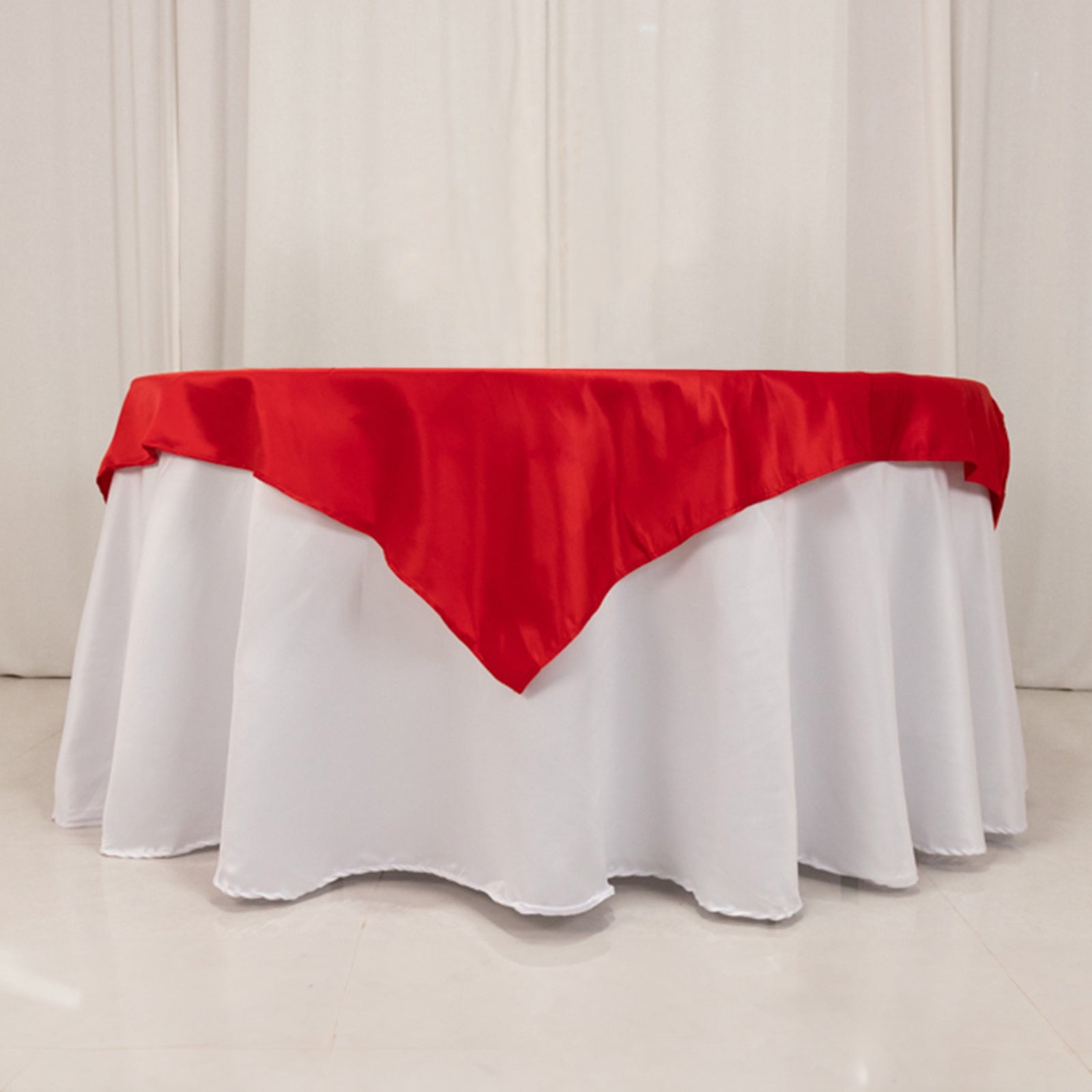 Hot Deal! Durable Silk-Like Red Lamour Satin 54x54 Square Table Overlay Tablecloth