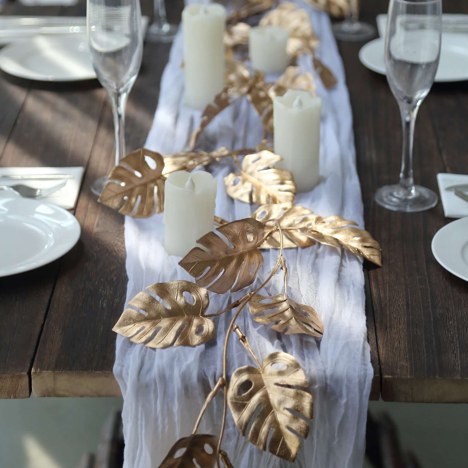 7ft Metallic Gold Artificial Monstera Hanging Vine - Faux Garland for Tropical & Boho Events