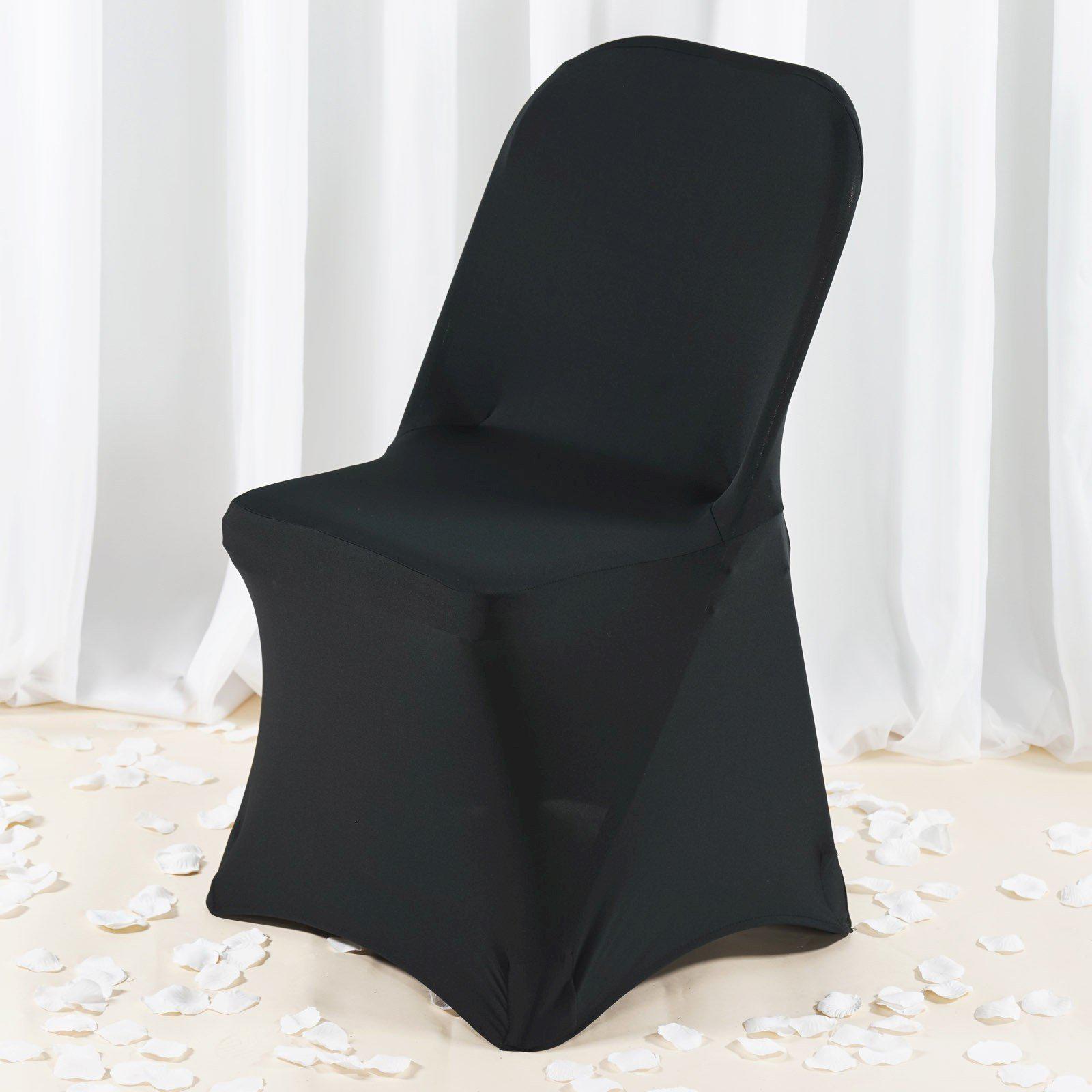 Black Premium 220GSM Spandex Stretch Fitted Chair Cover with Foot Pockets for Folding Chairs - Great for Events!