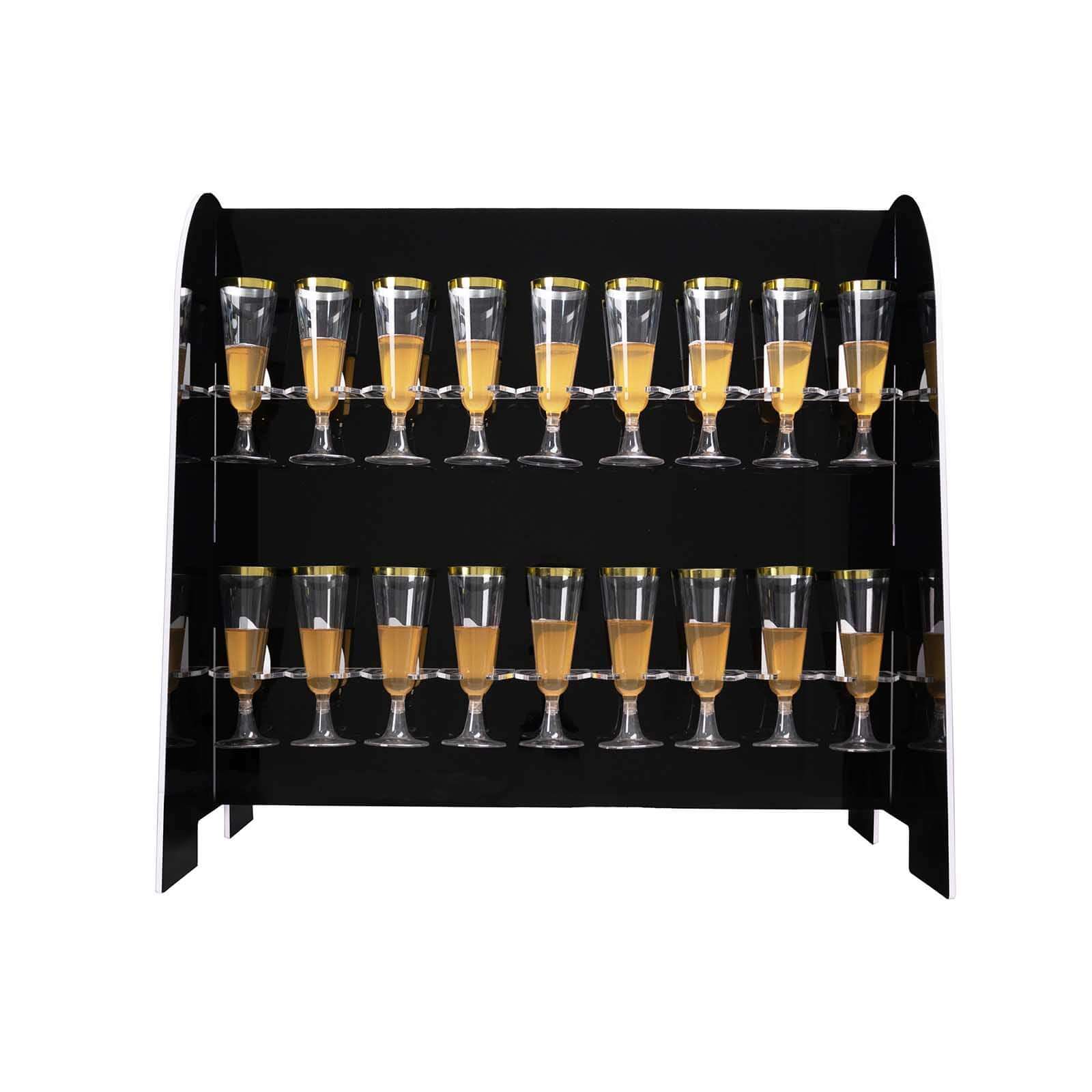 Hot! 2-Tier Glossy Black Champagne Glass Holder Stand with 18 Hooks for Events & DIY Bars