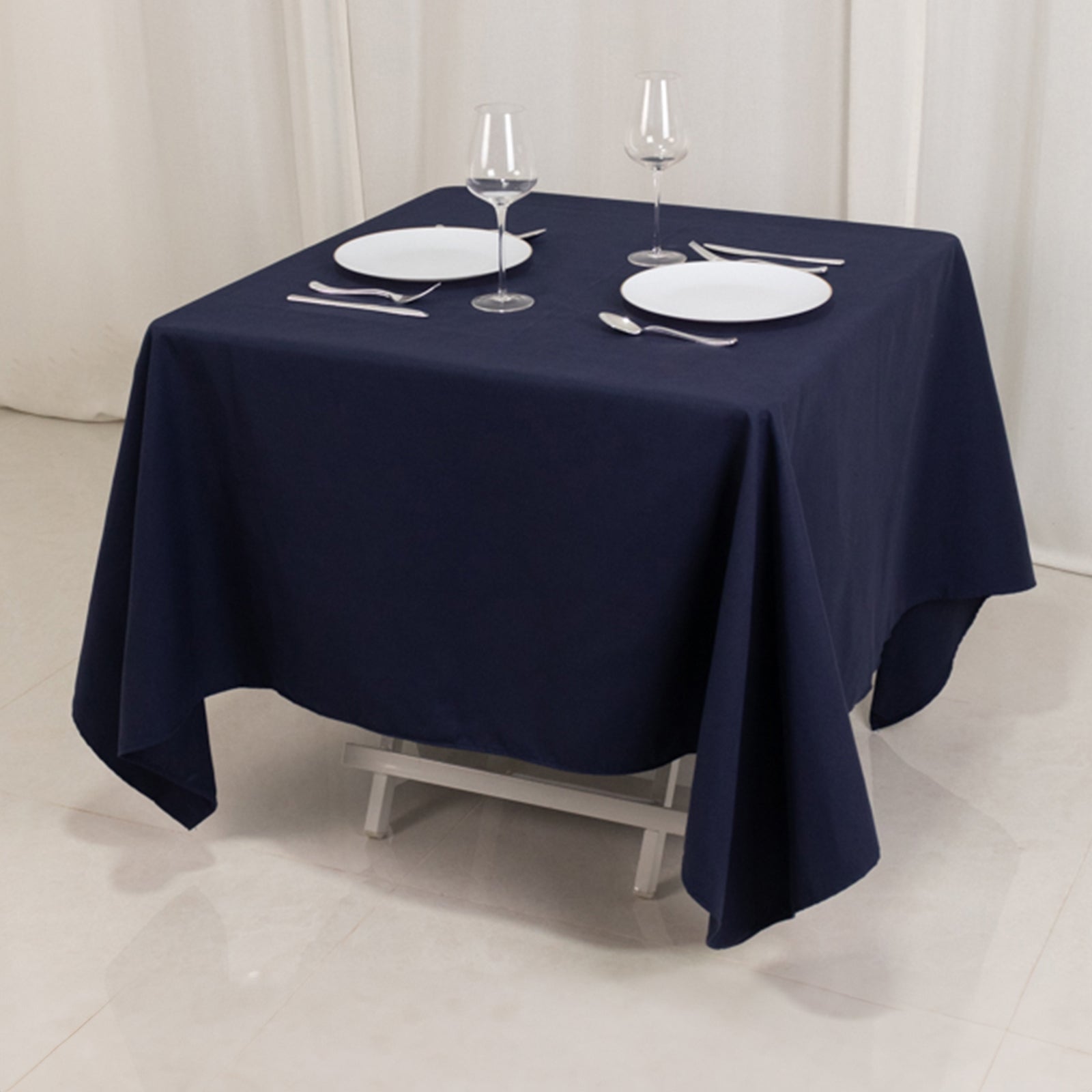 Wrinkle-Resistant Navy Blue 70x70 Cotton Blend Square Tablecloth