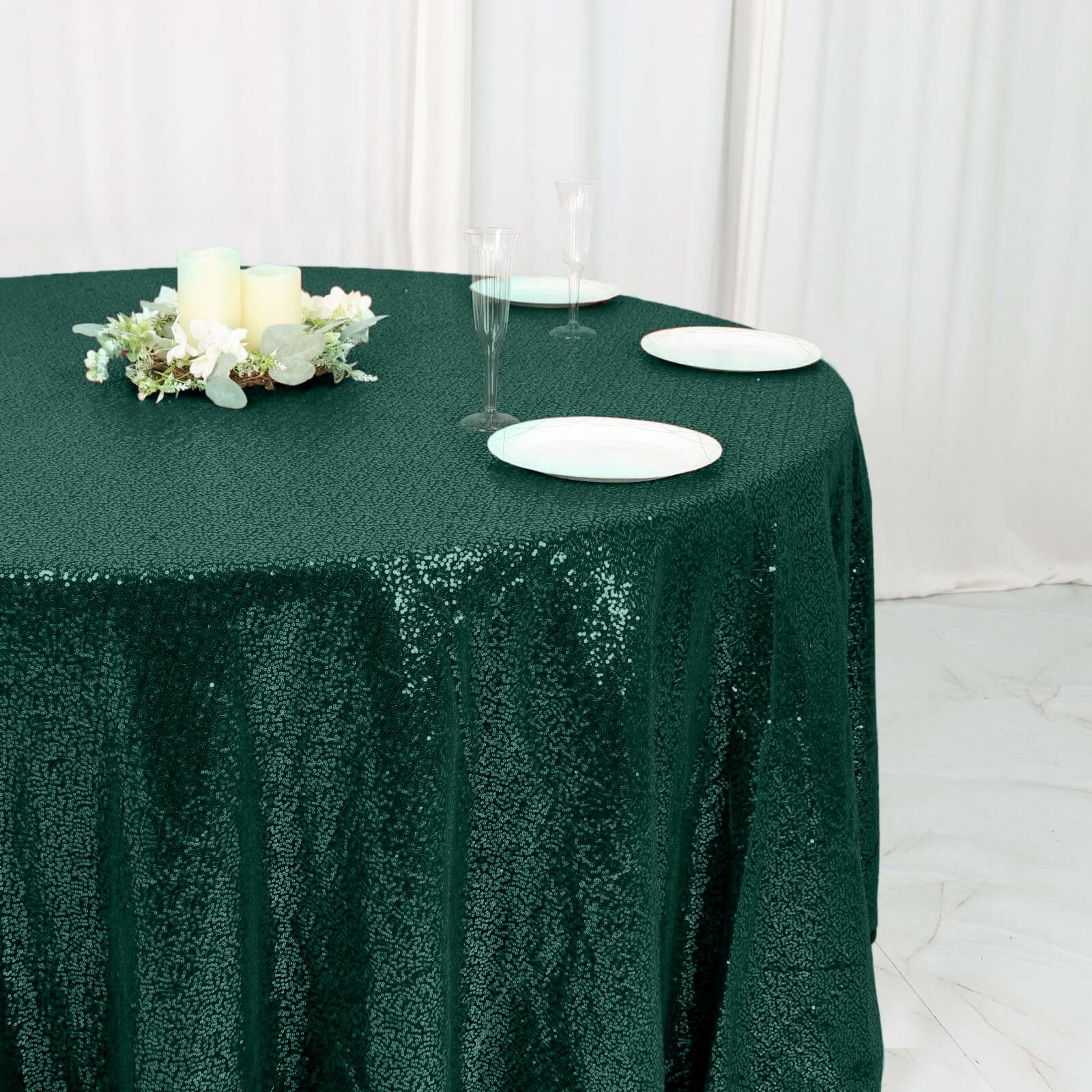 Hot! 120" Seamless Glittering Hunter Emerald Green Round Tablecloth