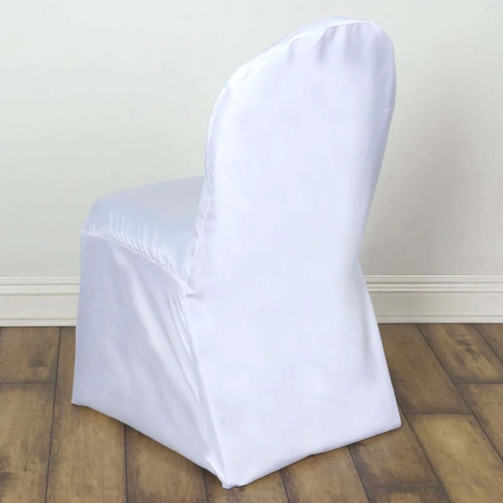 10-Pack White Polyester Slip-On Chair Covers for Banquets - Stain & Wrinkle Resistant
