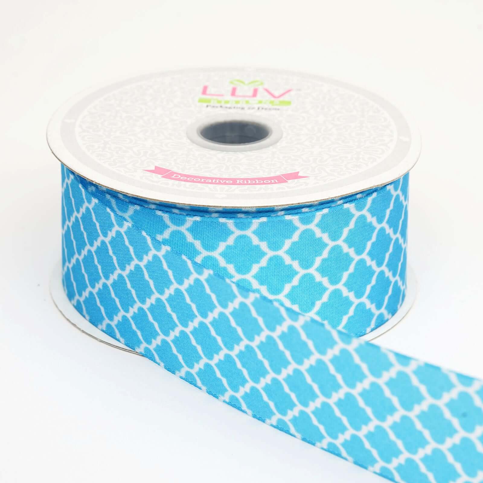 10 Yards 1.5 Turquoise Quatrefoil Grosgrain Ribbon - Clearance Sale