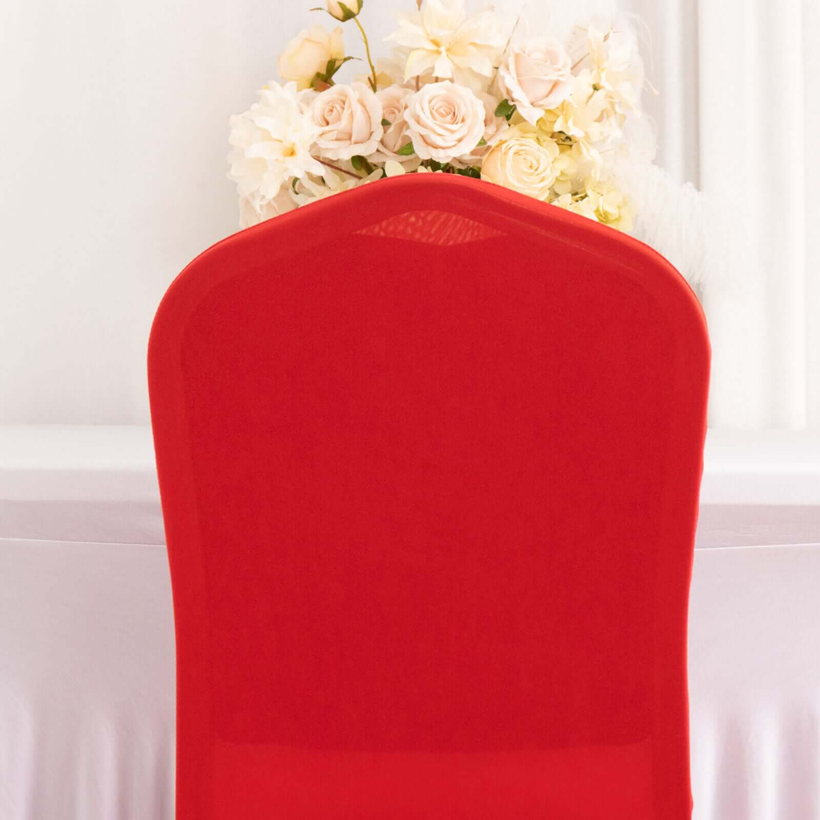Hot Deal! Red Spandex Stretch Chair Cover with Ruffle Pleated Skirt for Banquet Chairs (1-Piece)
