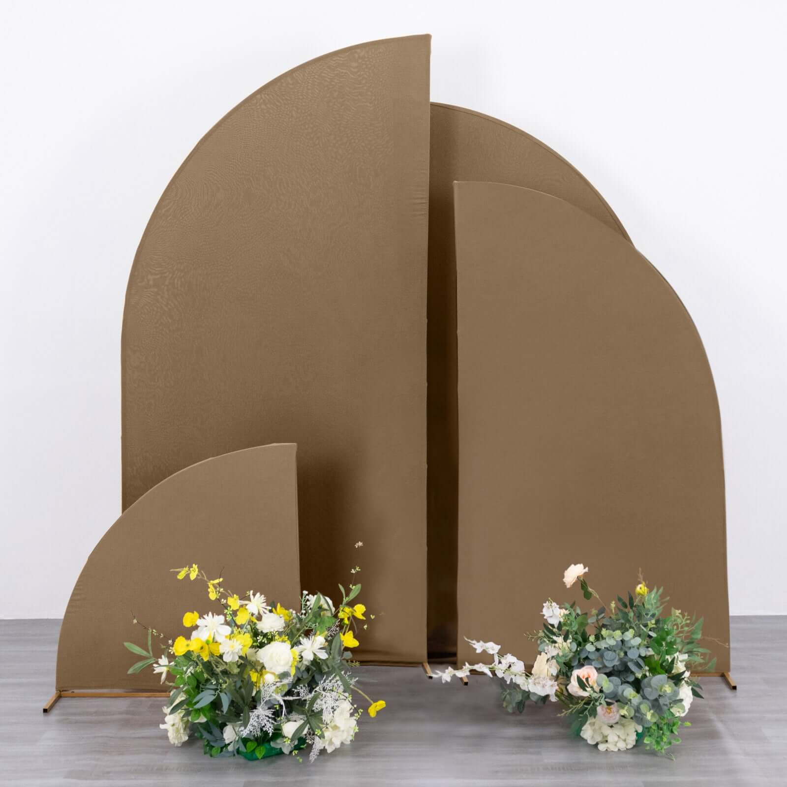 Custom-Fit Matte Taupe Spandex Set of 4 Half Moon Wedding Arch Backdrop Covers - 2.5ft, 5ft, 6ft, 7ft