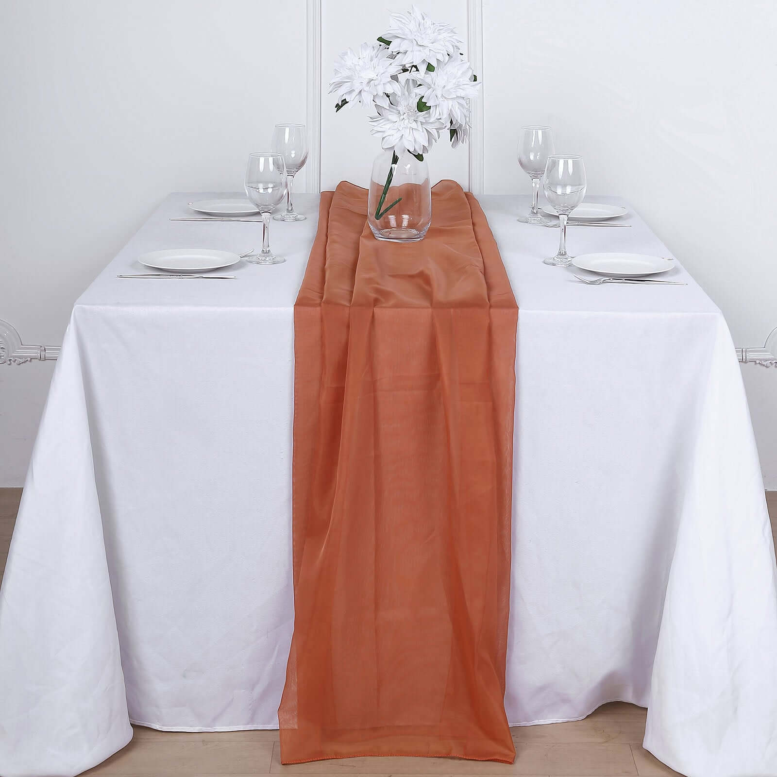 Luxurious 6ft Terracotta (Rust) Chiffon Table Runner - Light & Flowy Decor