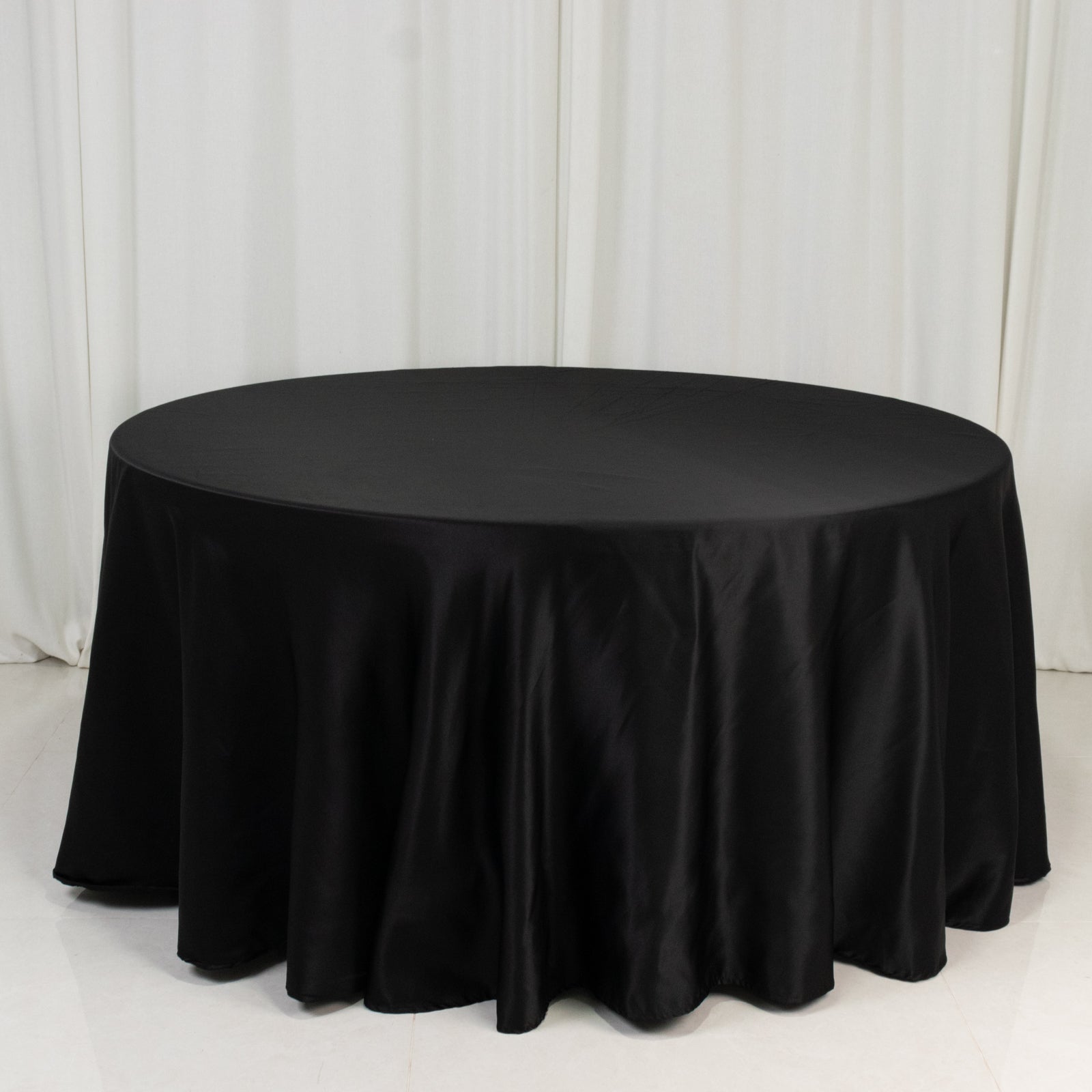 Exclusive Black Lamour Satin 120-Inch Round Tablecloth for Upscale Gatherings