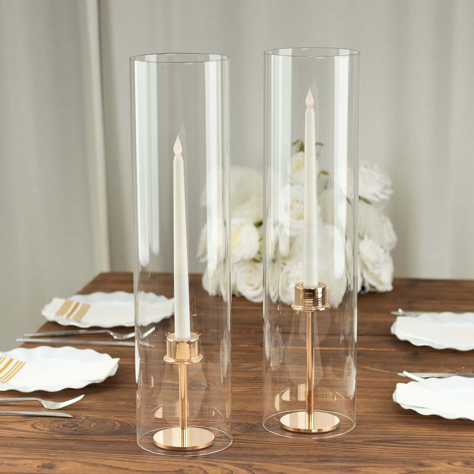 2-Piece Clear Glass Open-End Hurricane Candelabra Shades - 20-Inch Stylish Table Centerpieces