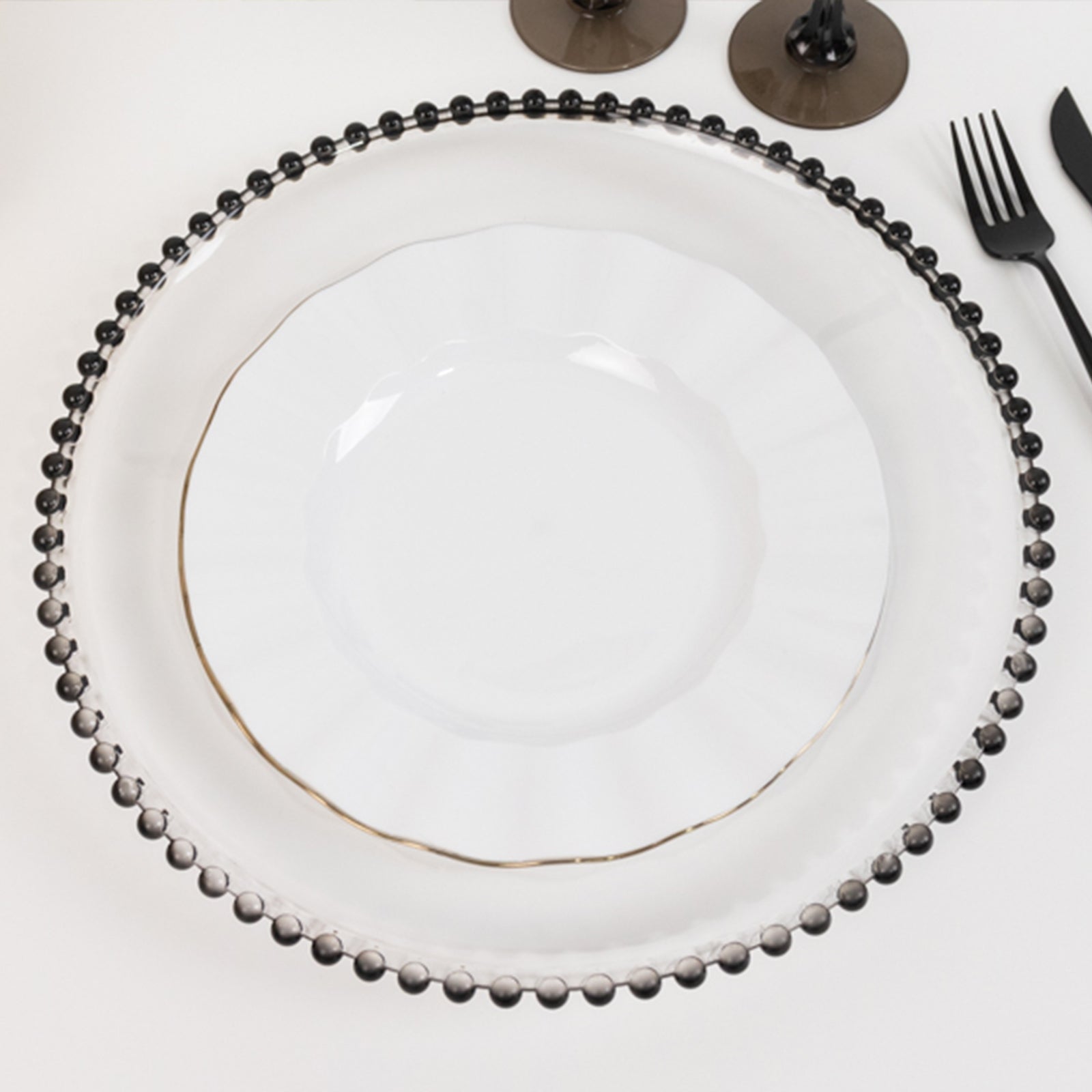 Hot Deal! 6-Pack 13-Inch Clear Acrylic Round Charger Plates with Black Beaded Rim for Dinner Parties