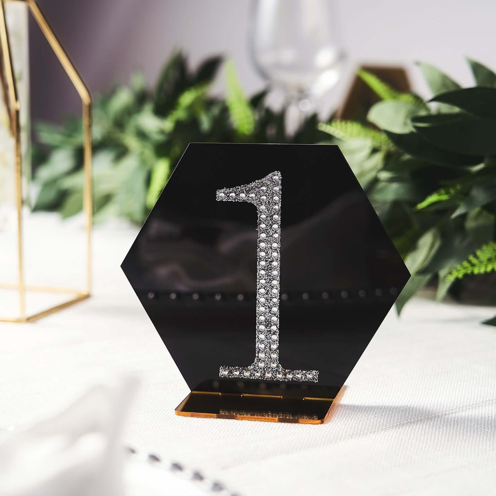 5-Pack Black/Gold Hexagon Acrylic Table Sign Holders - Ideal for Modern Event Centerpieces