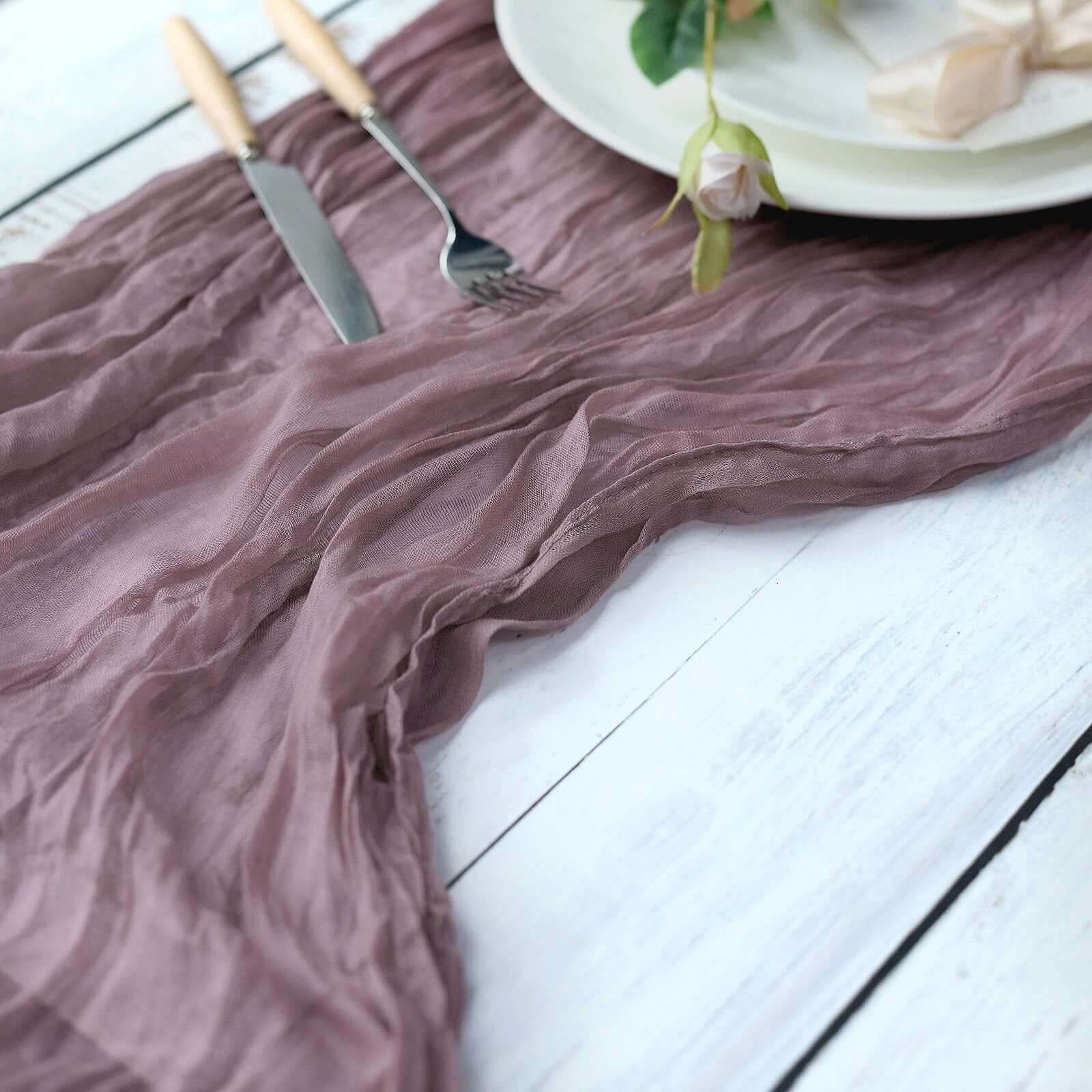 Exclusive Violet Amethyst Cheesecloth Gauze 10ft Table Runner for Rustic Boho Events