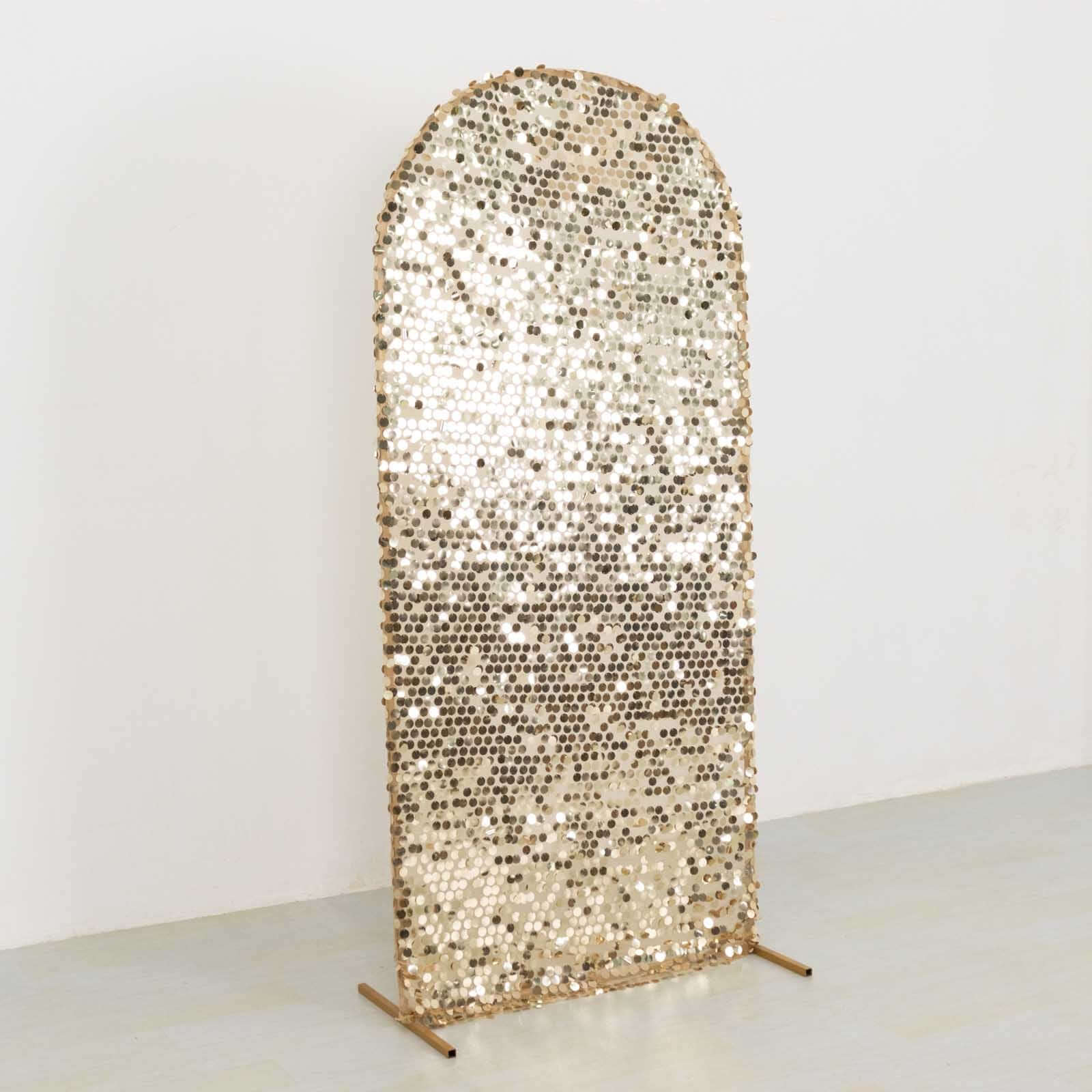 6ft Sparkling Champagne Payette Sequin Fitted Cover for Round - Top Wedding Arch Stand
