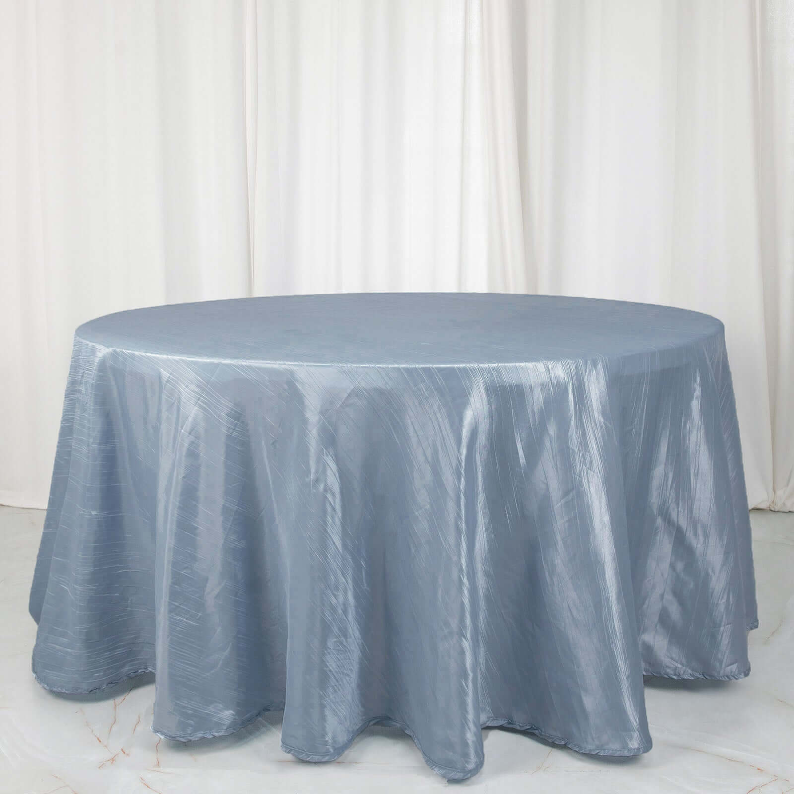 Seamless Accordion Crinkle 120-Inch Dusty Blue Round Taffeta Tablecloth