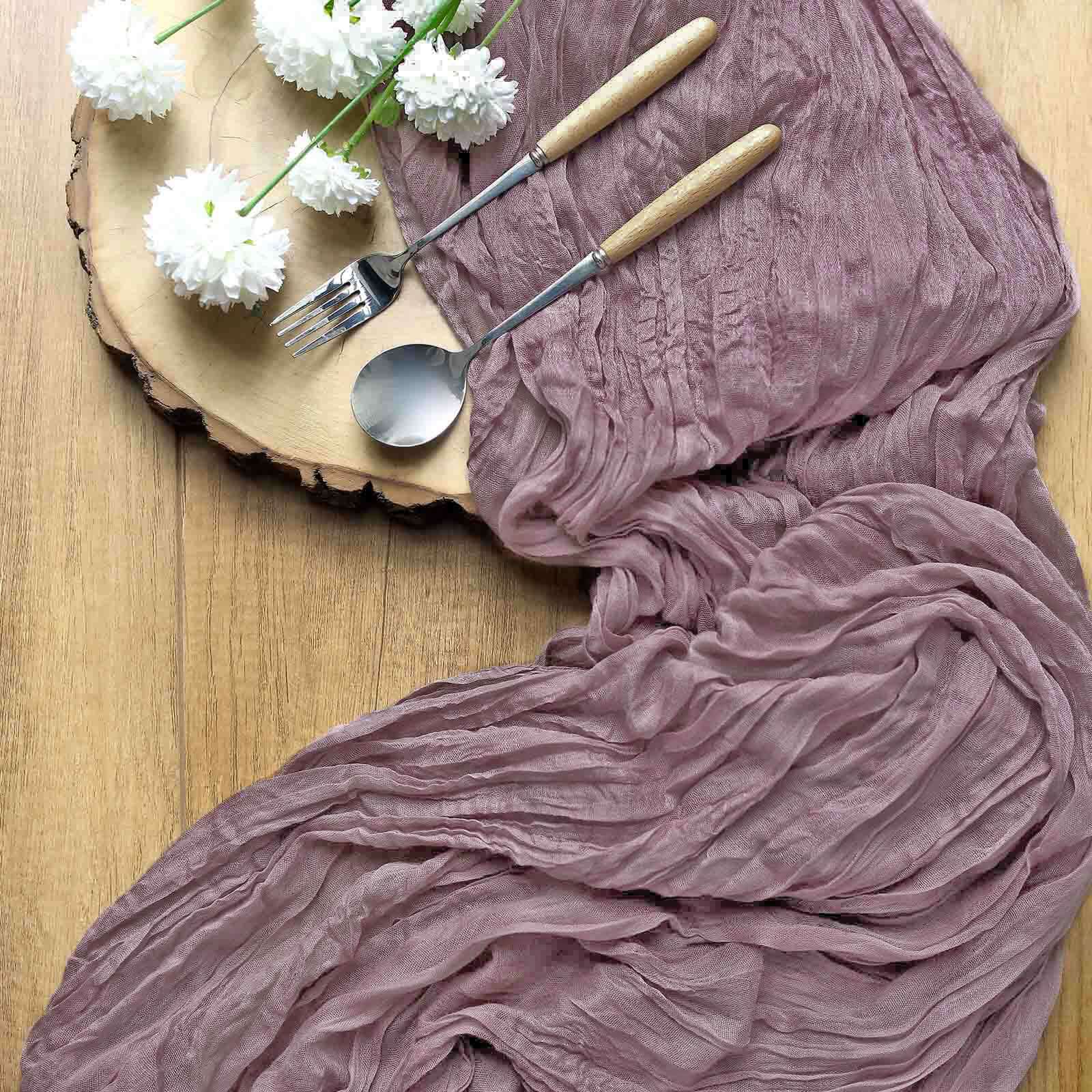 Exclusive Violet Amethyst Cheesecloth Gauze 10ft Table Runner for Rustic Boho Events
