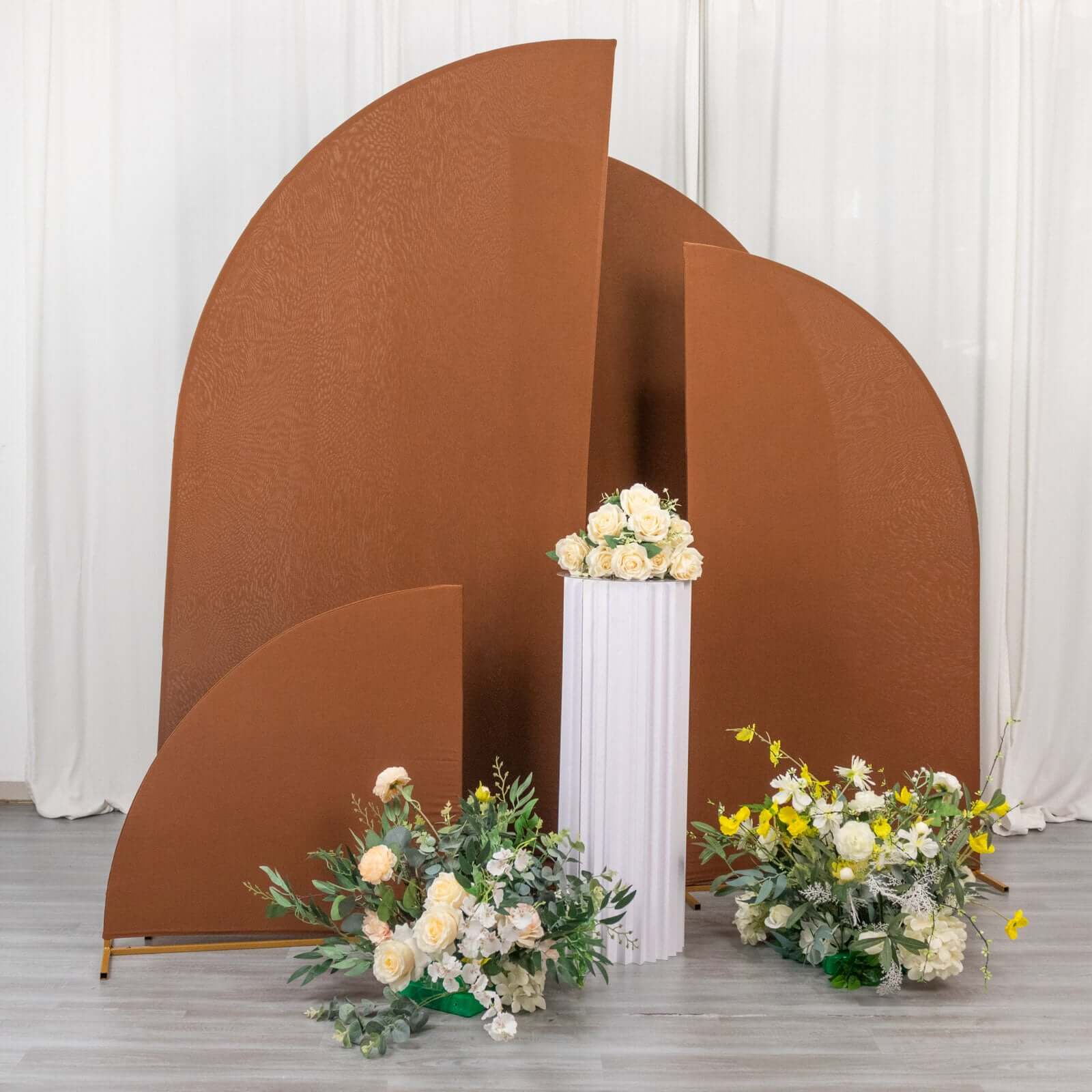 Set of 4 Custom-Fitted Matte Cinnamon Brown Spandex Half Moon Wedding Arch Backdrop Covers in 4 Sizes