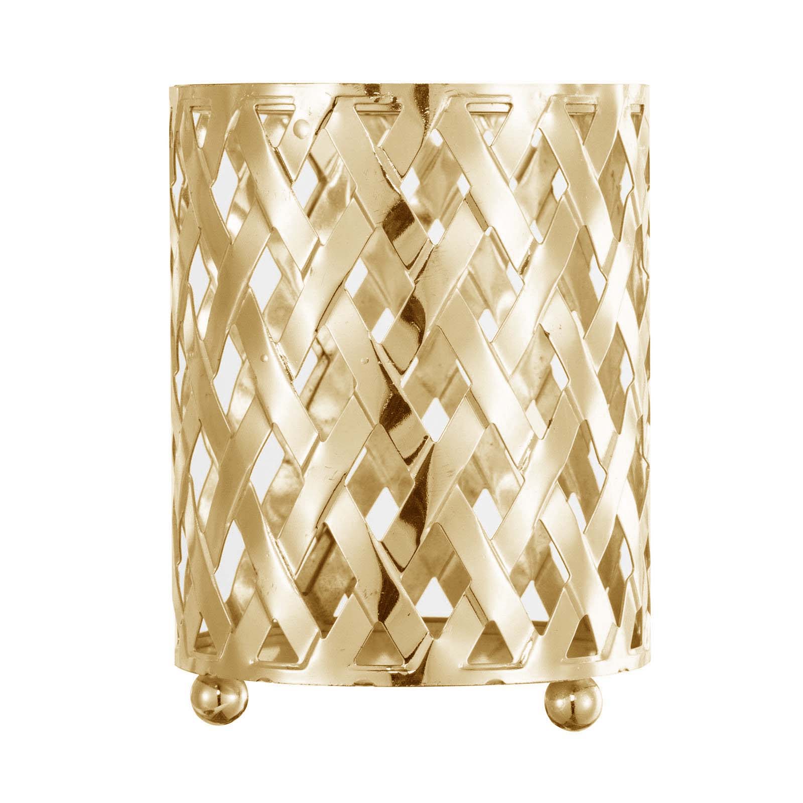 2-Piece Gold Metal Votive Candle Holders with Diamond Cut Geometric Design for Home and Events
