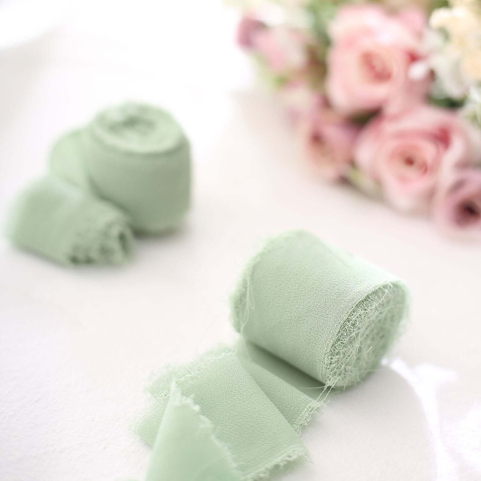 2-Pack Sage Green Silk-Like Chiffon Ribbon Rolls for DIY Wedding Crafts