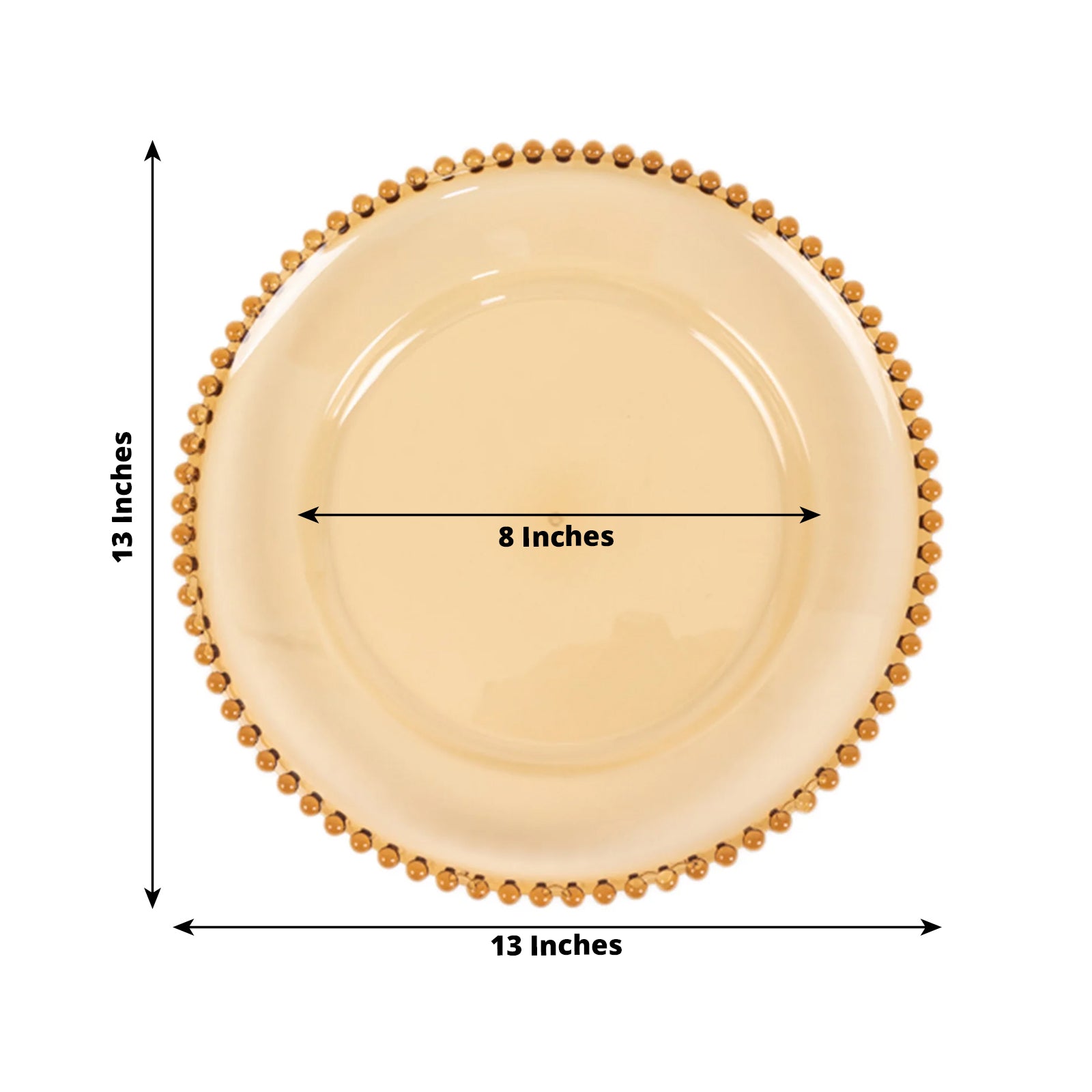 Set of 6 Acrylic Round 13-inch Amber Gold Charger Plates with Beaded Edging for Dinner Parties