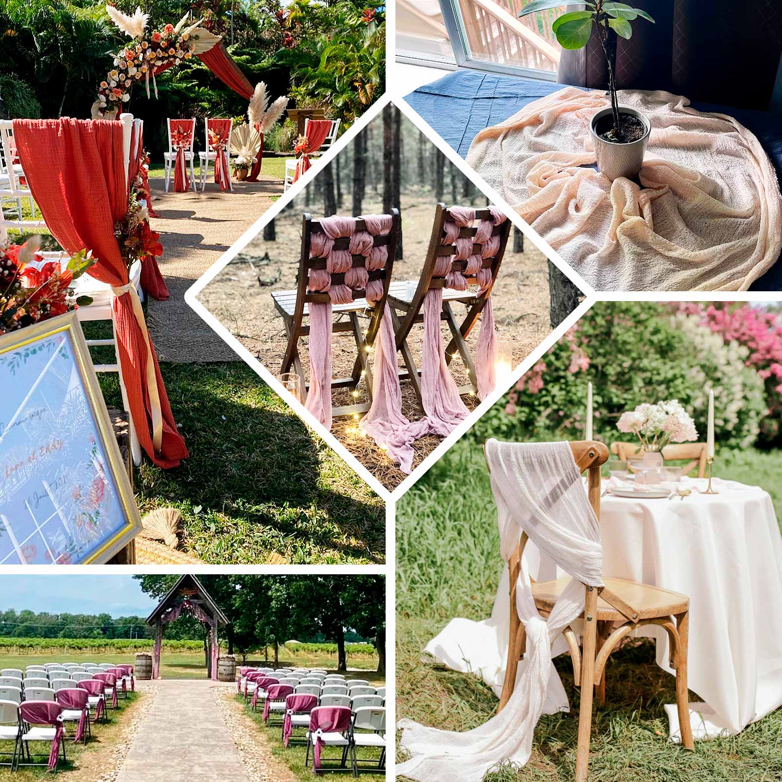 Hot Deal! 5-Piece Set of Dusty Blue Cheesecloth Chair Sashes for Boho Decor