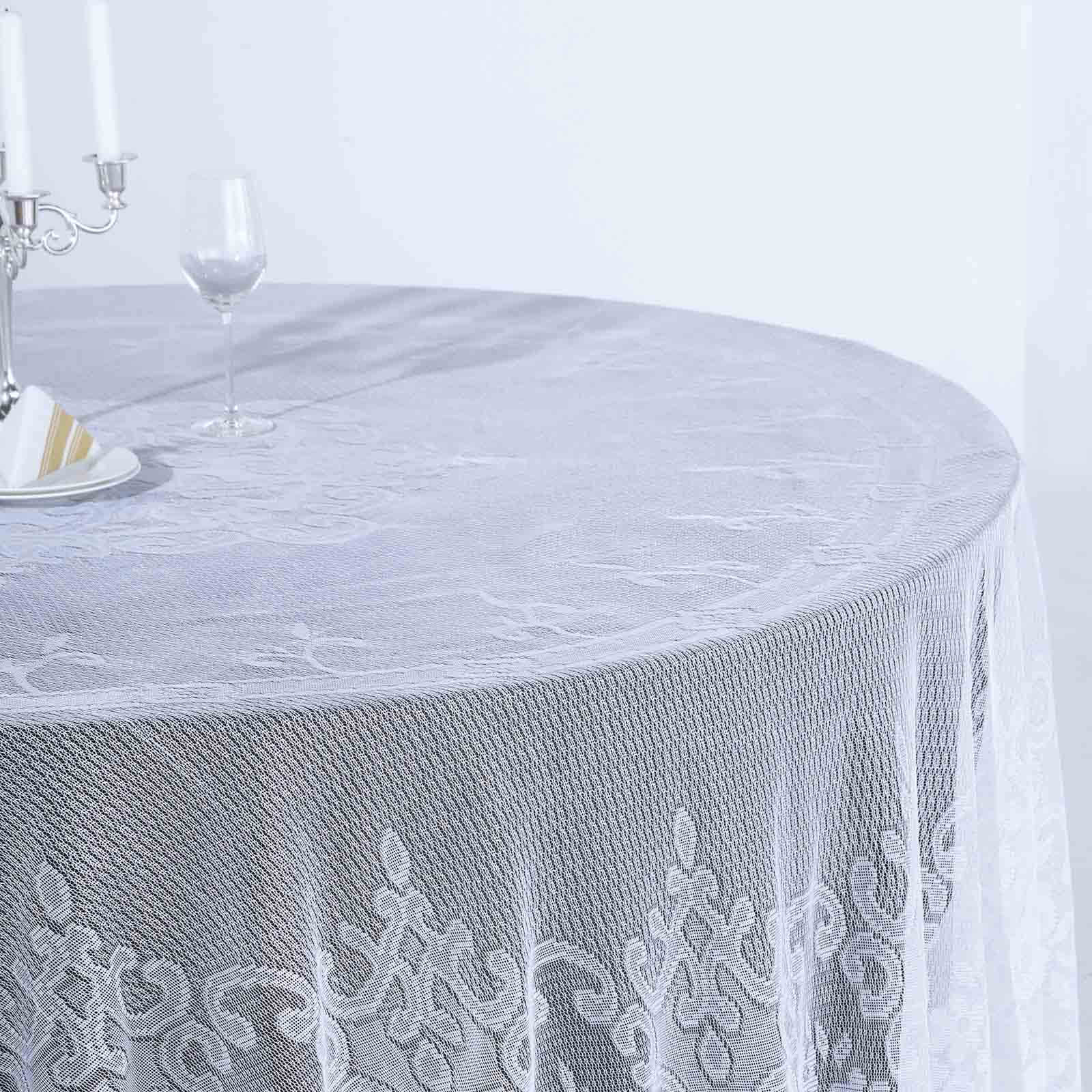 Premium White 108 Round Lace Tablecloth for Formal Events