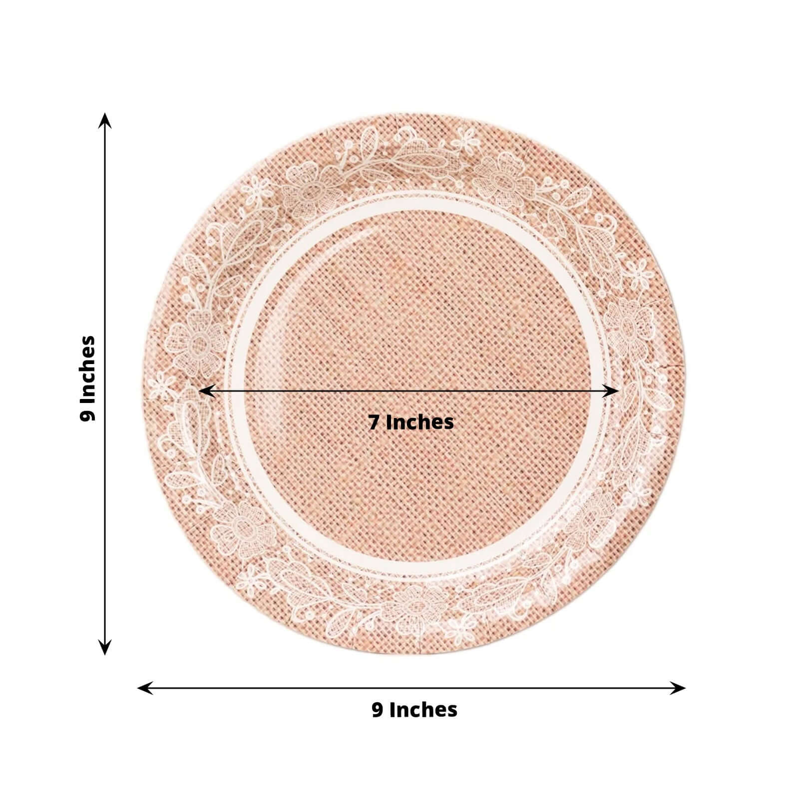 Hot Deal! 25-Pack of 9-Inch Round Disposable Paper Dinner Plates with Rustic Burlap & Floral Lace Design