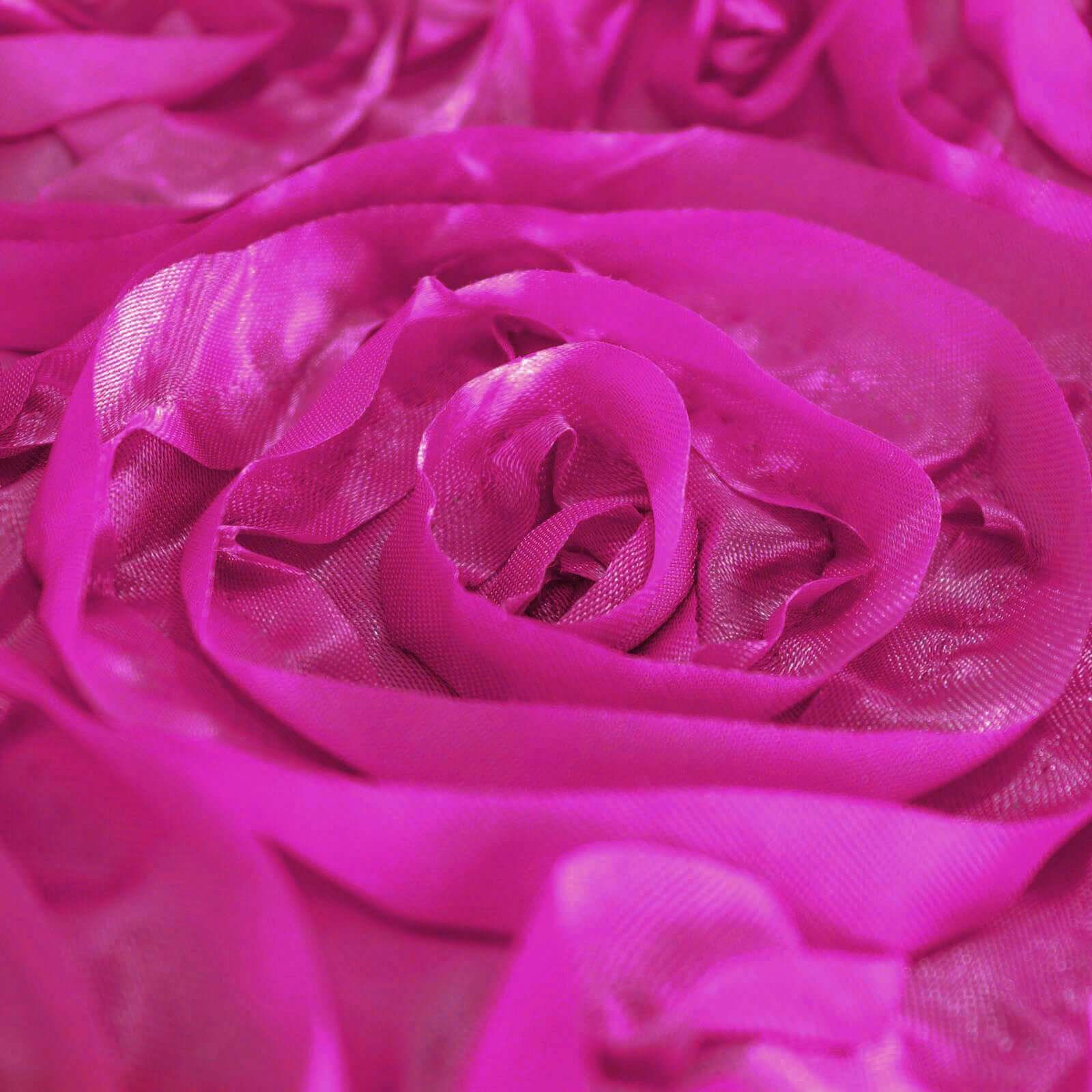 Fuchsia Satin 120 - Inch Round Tablecloth with Stunning 3D Rosette and Seamless Finish