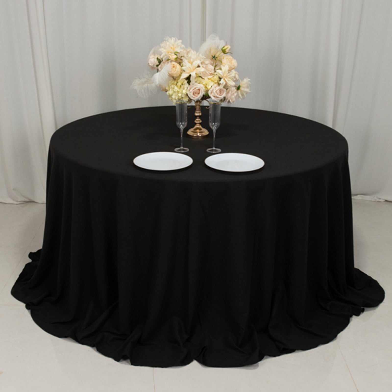 Hot! 132" Black Seamless Wrinkle-Resistant Cotton Blend Round Tablecloth