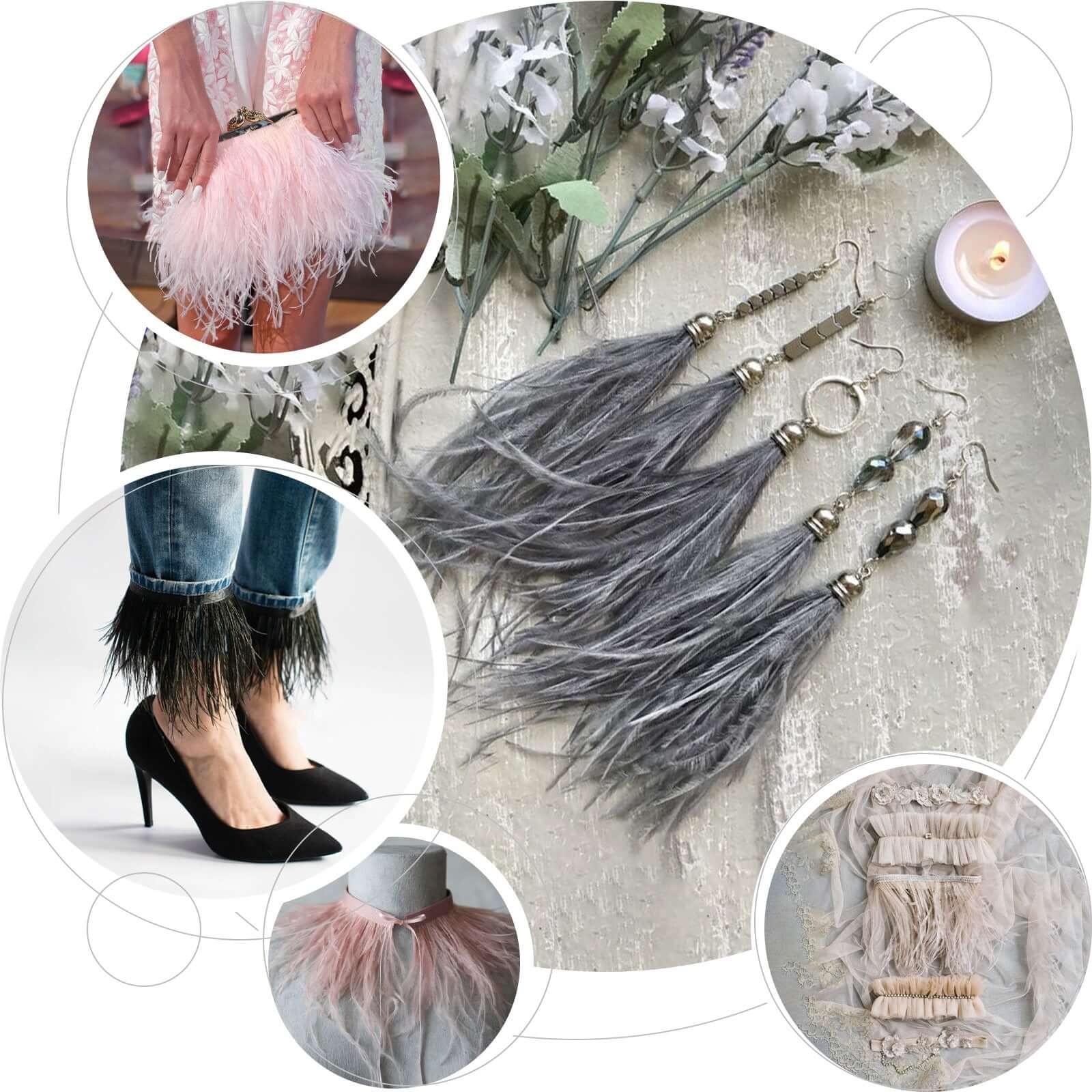 Exclusive 39-Inch White Real Ostrich Feather Fringe Trim with Satin Ribbon Tape for DIY Crafts