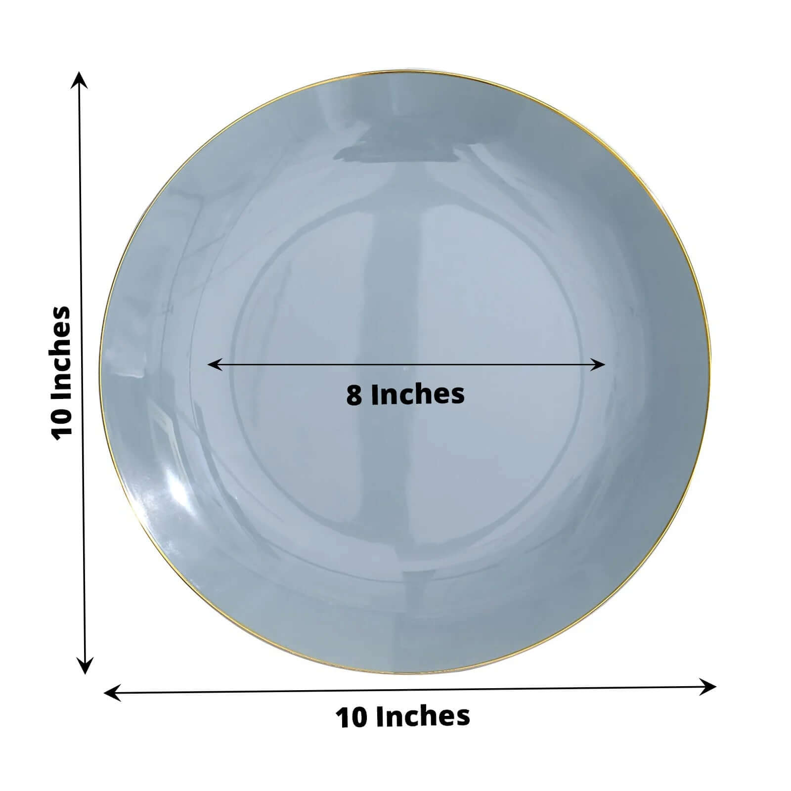 10-Piece Set of Disposable Round Dinner Plates in Dusty Blue with Gold Rim